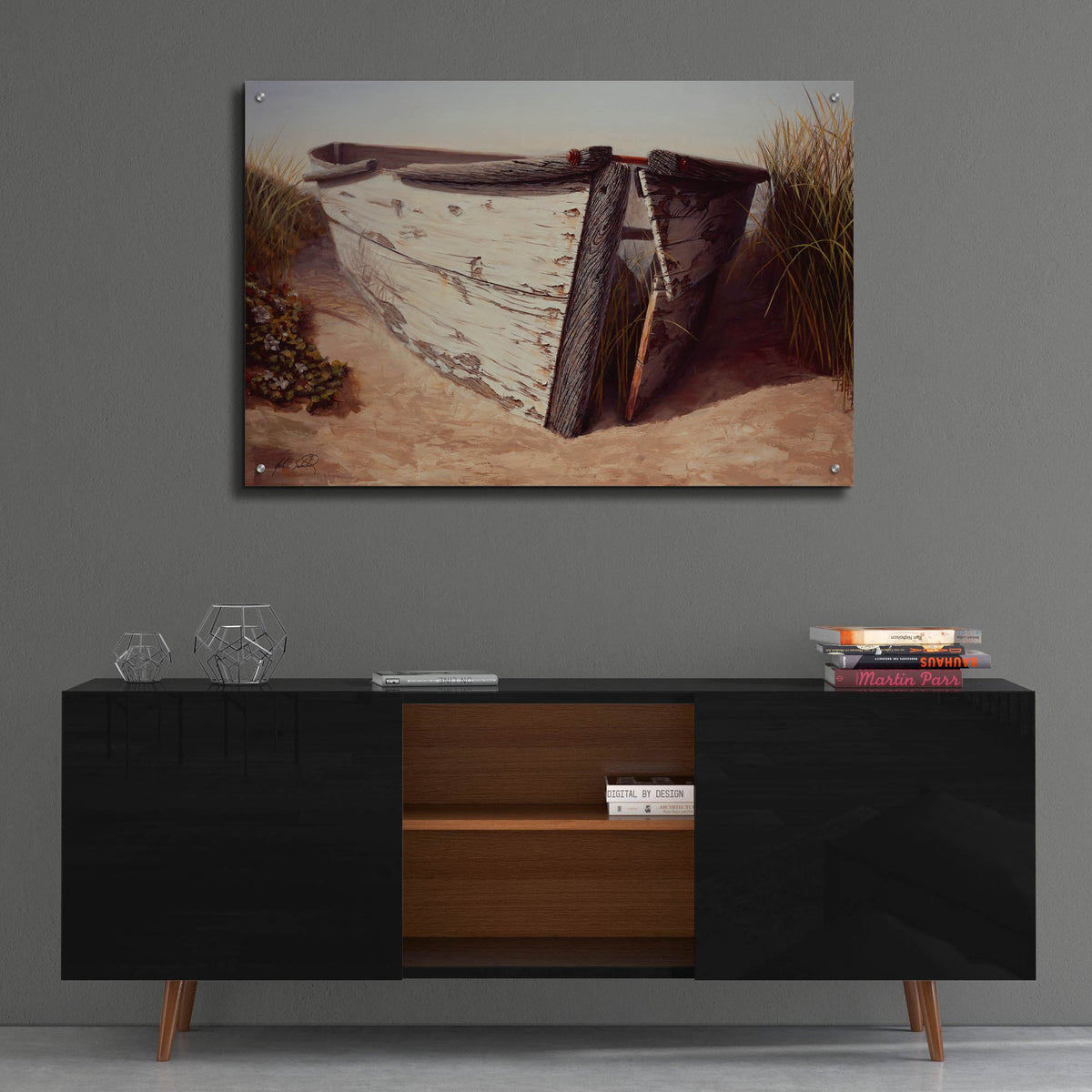 Epic Art ' White Boat II' by Karl Soderlund, Acrylic Glass Wall Art,36x24