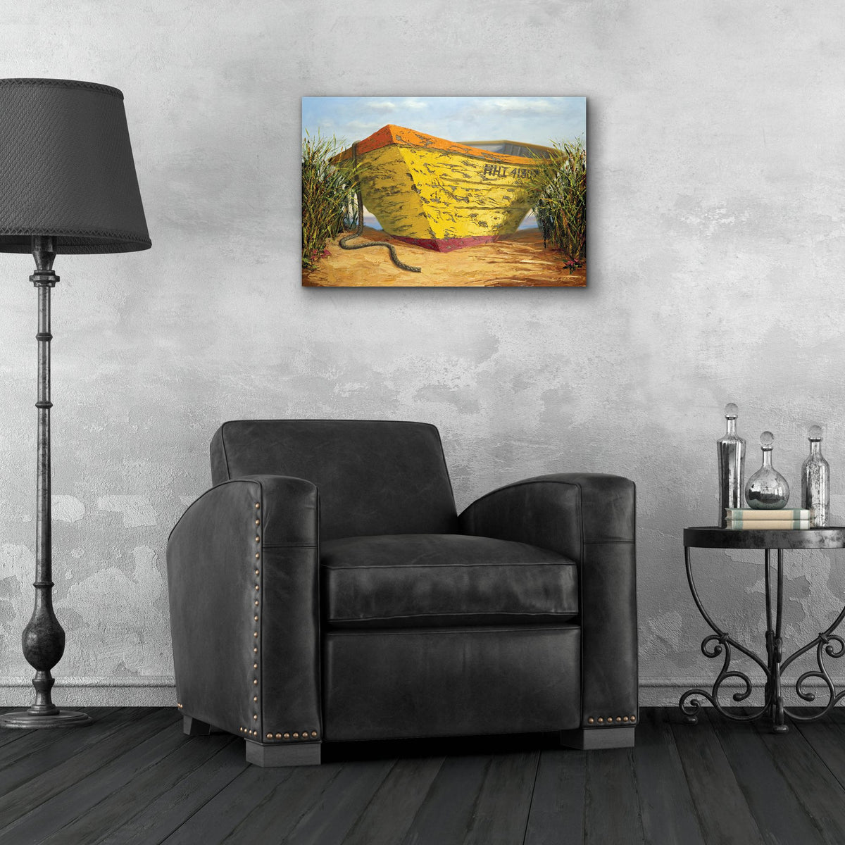 Epic Art ' Yellow and Orange Rowboat' by Karl Soderlund, Acrylic Glass Wall Art,24x16