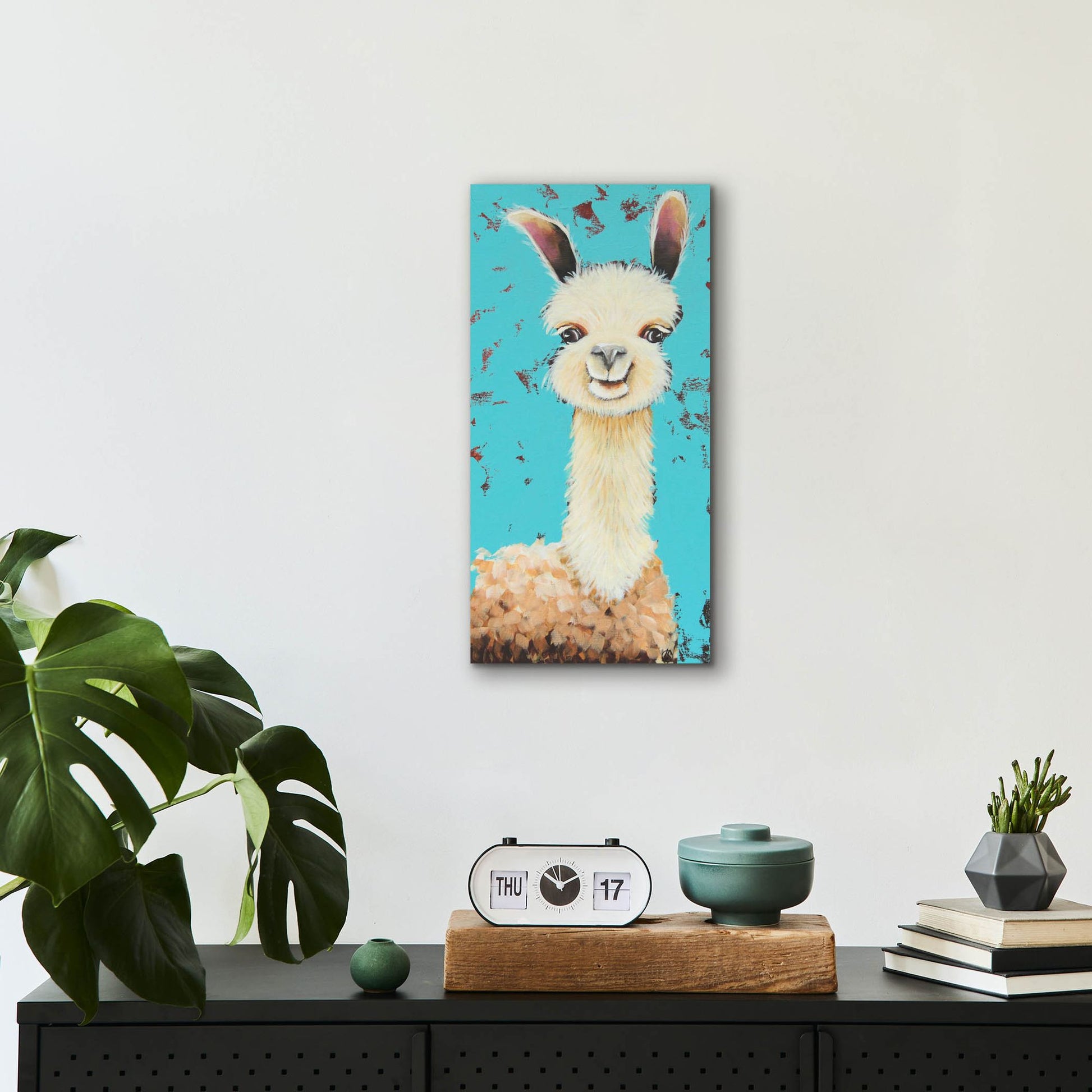 Epic Art ' Llama Sue' by Lucia Stewart, Acrylic Glass Wall Art,12x24