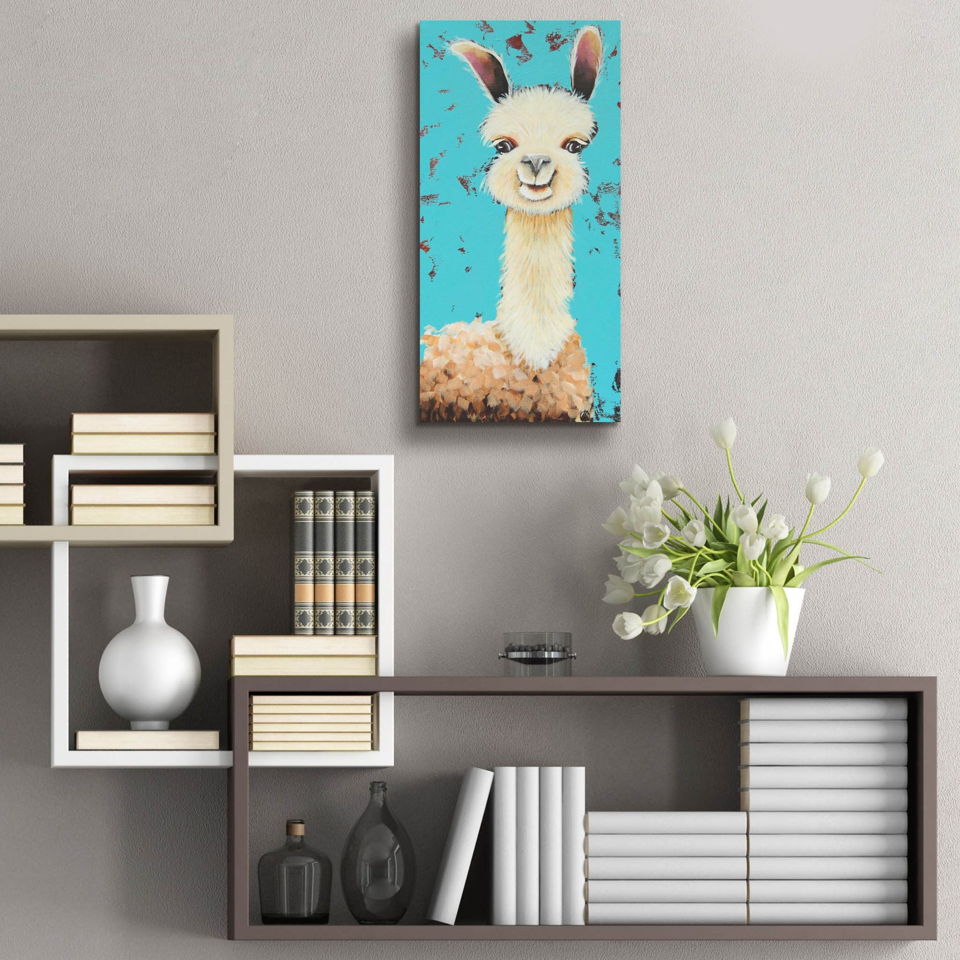 Epic Art ' Llama Sue' by Lucia Stewart, Acrylic Glass Wall Art,12x24