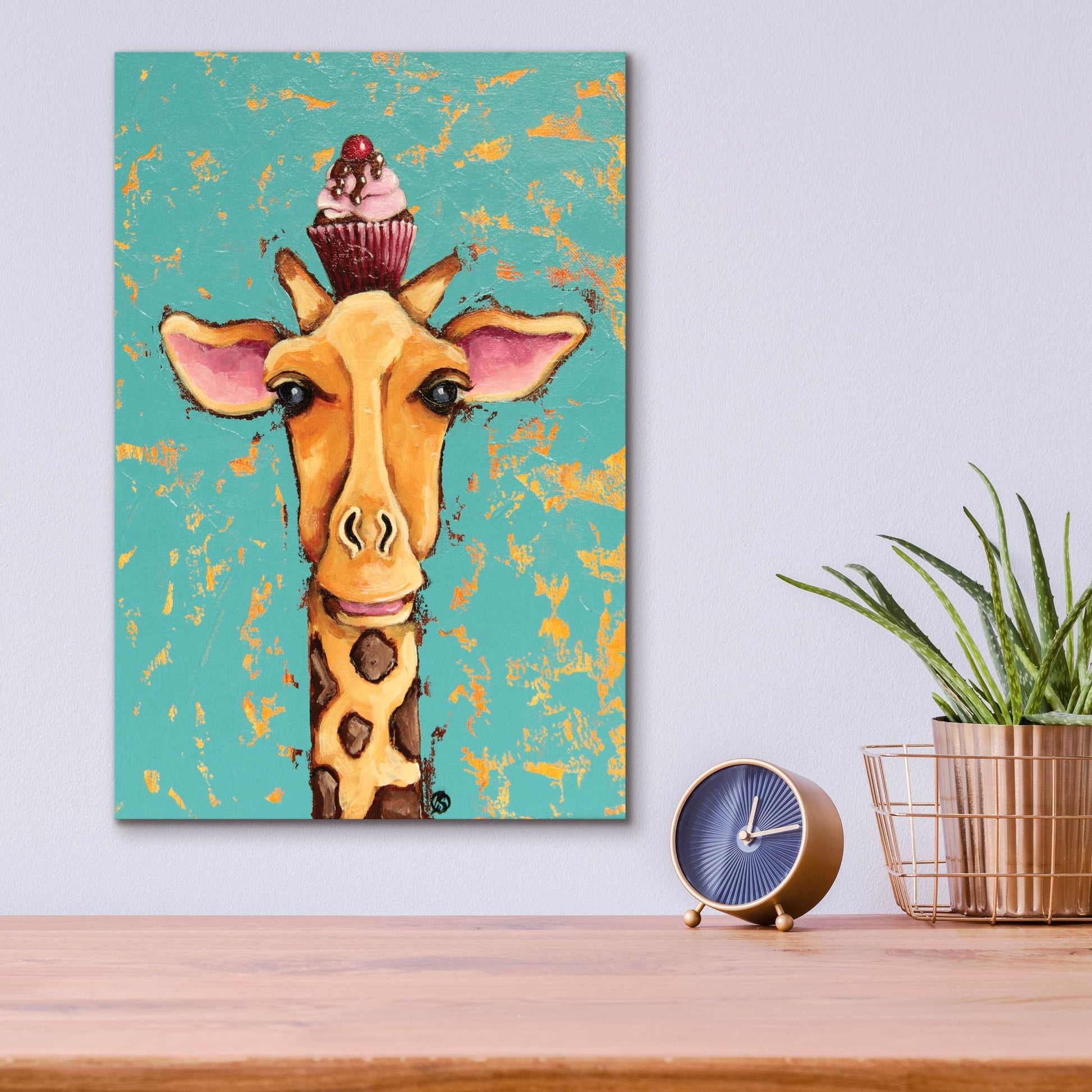 Epic Art ' Giraffe With Cherry on Top' by Lucia Stewart, Acrylic Glass Wall Art,12x16