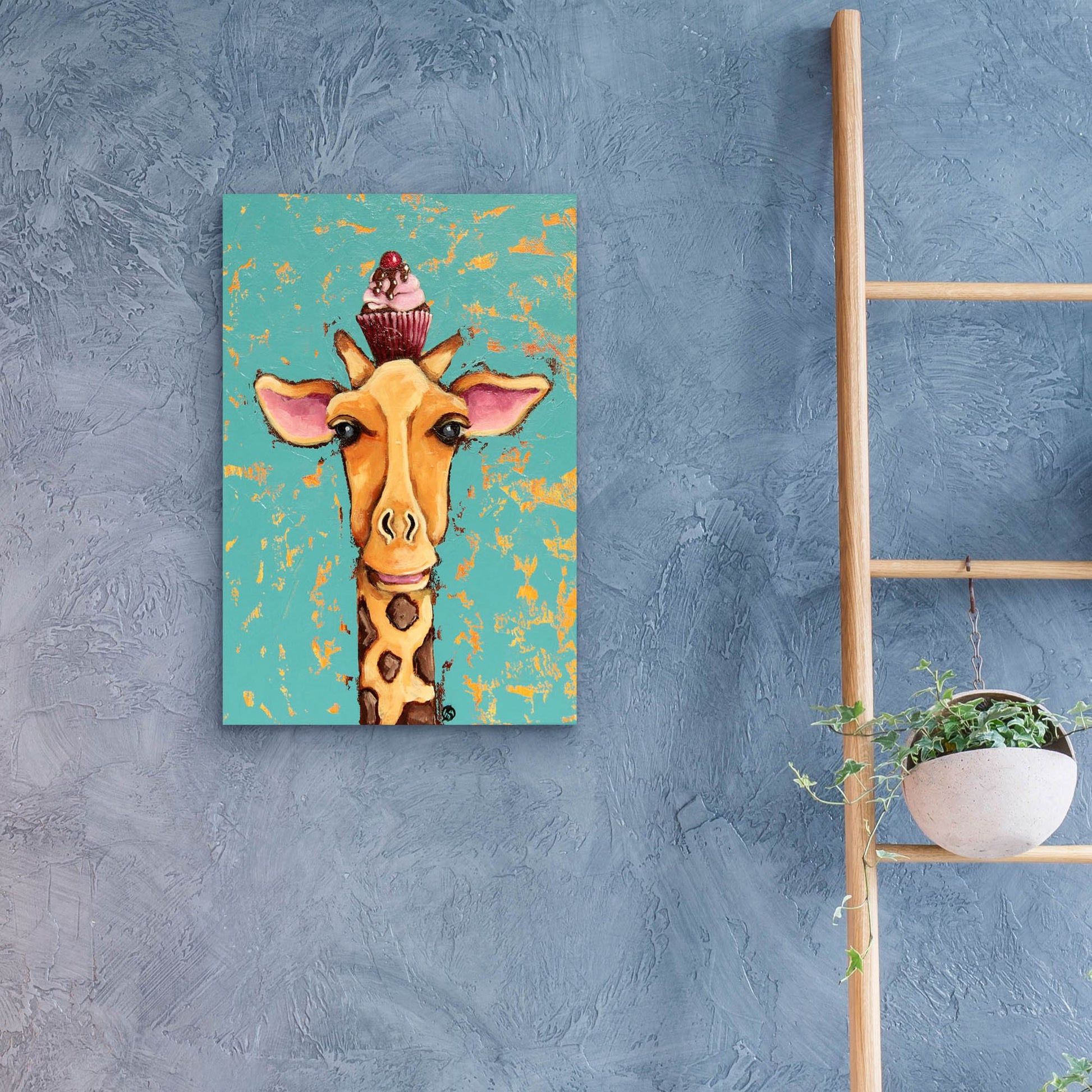 Epic Art ' Giraffe With Cherry on Top' by Lucia Stewart, Acrylic Glass Wall Art,16x24