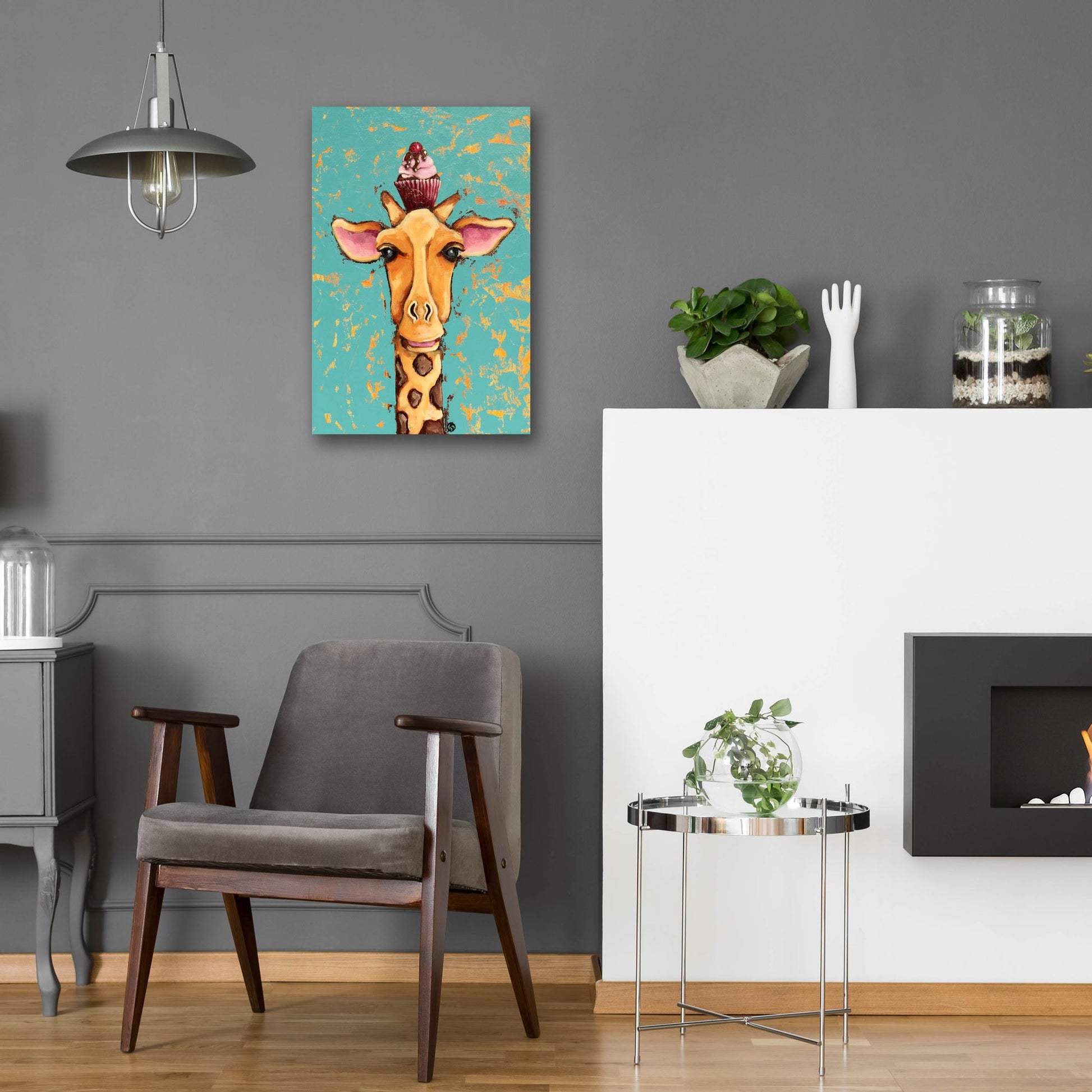 Epic Art ' Giraffe With Cherry on Top' by Lucia Stewart, Acrylic Glass Wall Art,16x24