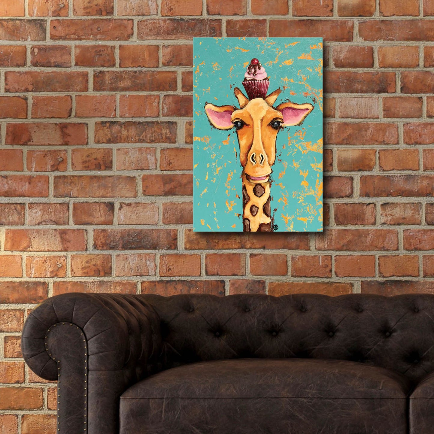 Epic Art ' Giraffe With Cherry on Top' by Lucia Stewart, Acrylic Glass Wall Art,16x24