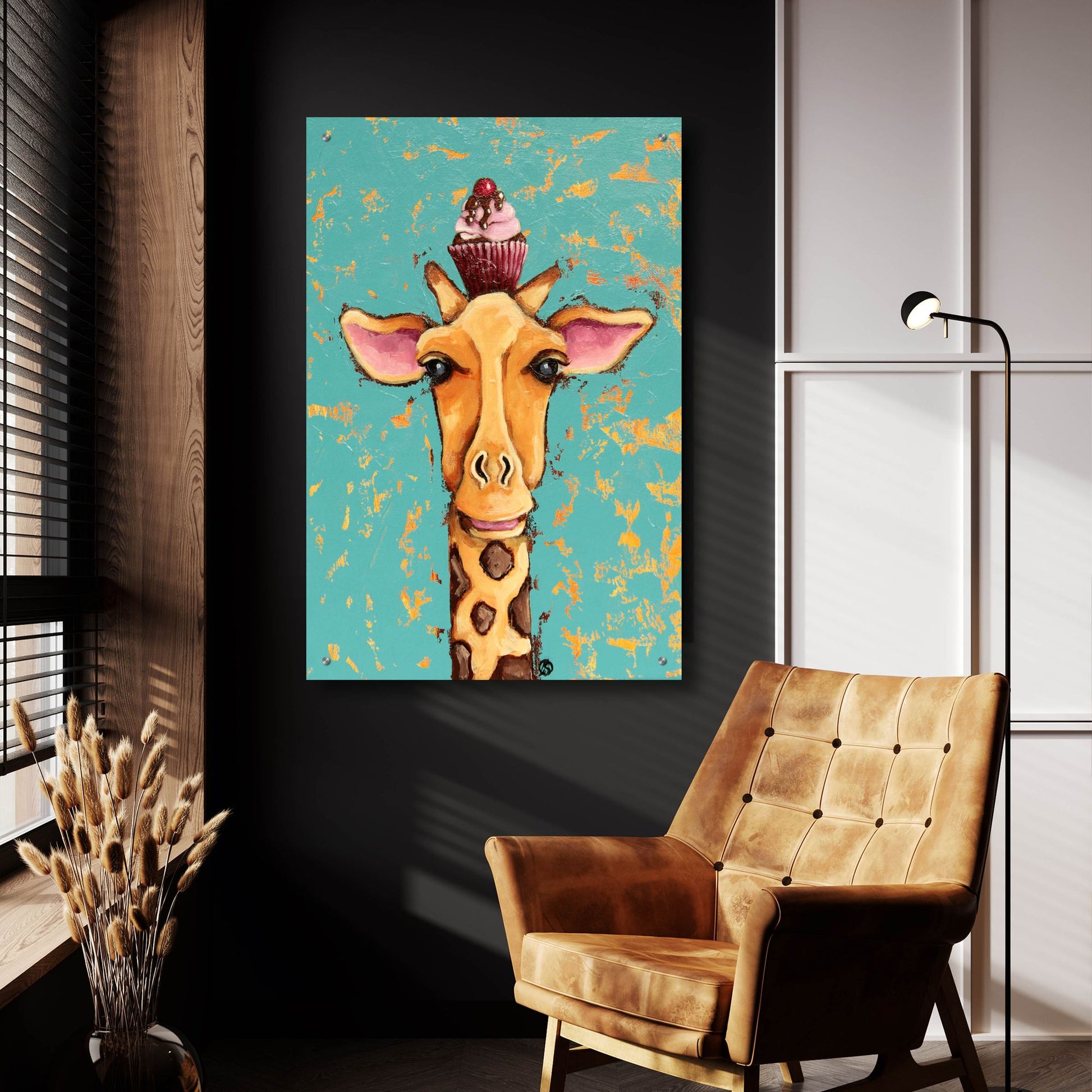 Epic Art ' Giraffe With Cherry on Top' by Lucia Stewart, Acrylic Glass Wall Art,24x36