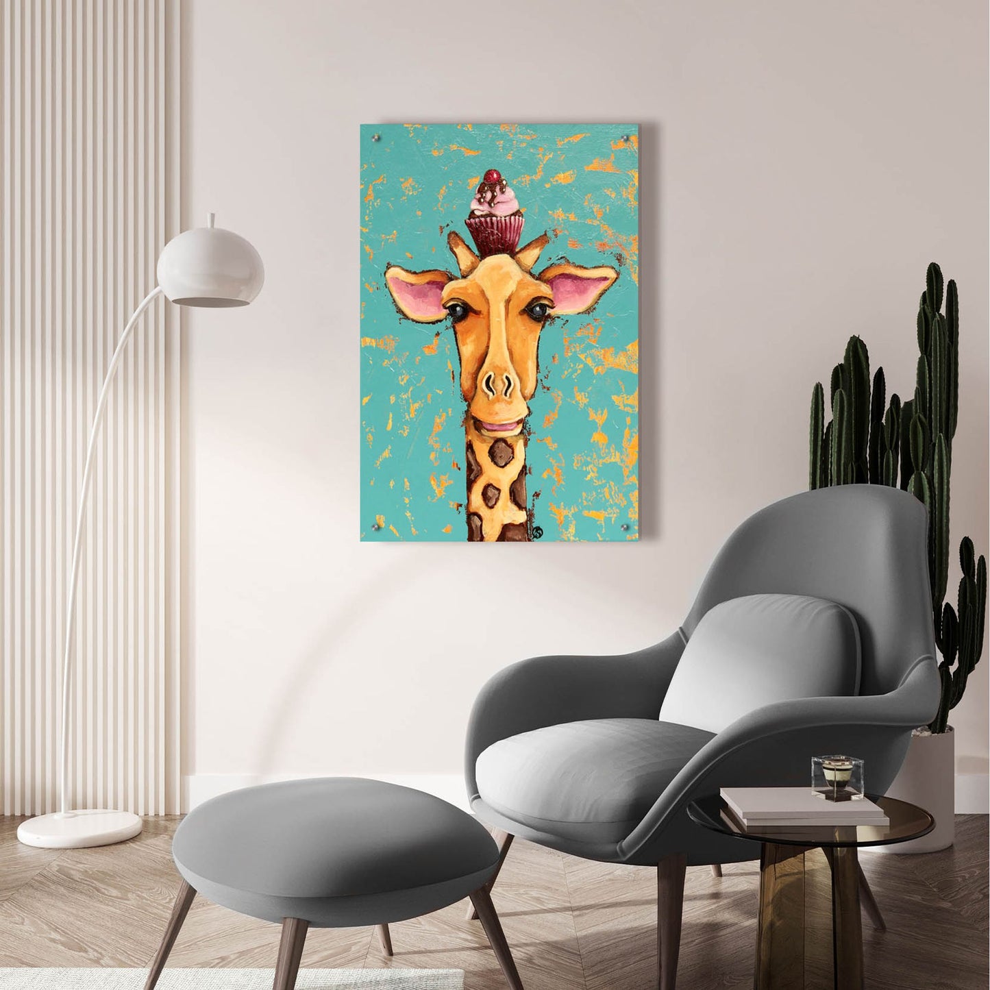 Epic Art ' Giraffe With Cherry on Top' by Lucia Stewart, Acrylic Glass Wall Art,24x36