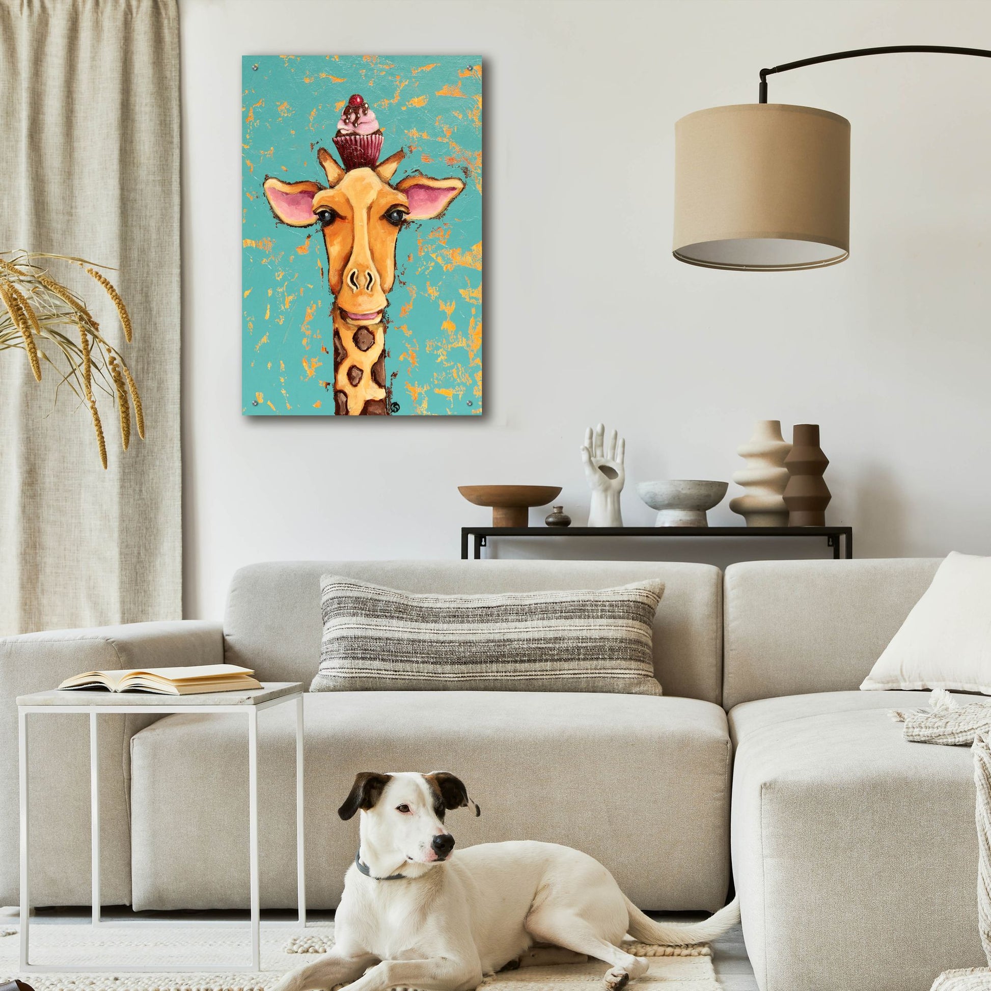 Epic Art ' Giraffe With Cherry on Top' by Lucia Stewart, Acrylic Glass Wall Art,24x36