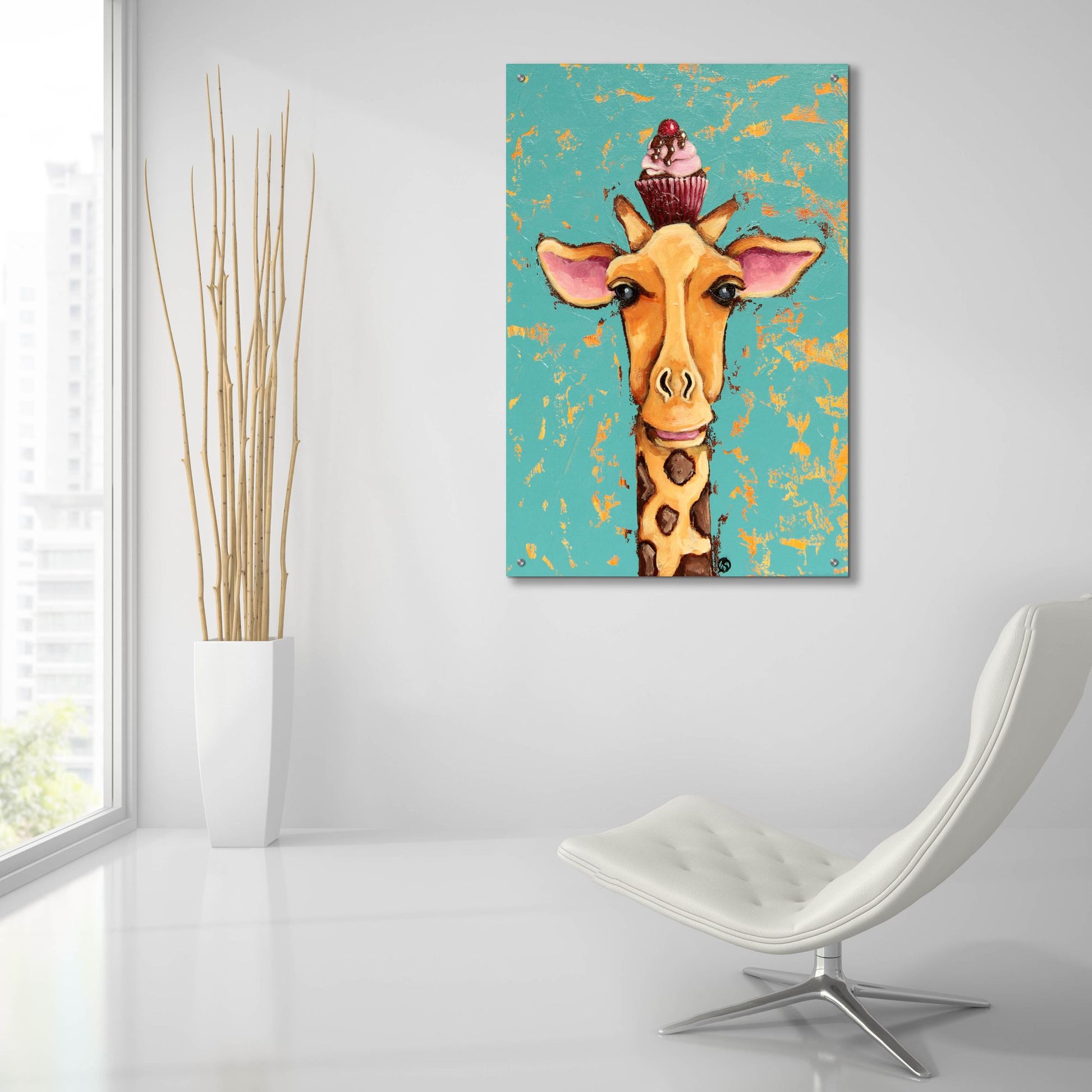 Epic Art ' Giraffe With Cherry on Top' by Lucia Stewart, Acrylic Glass Wall Art,24x36