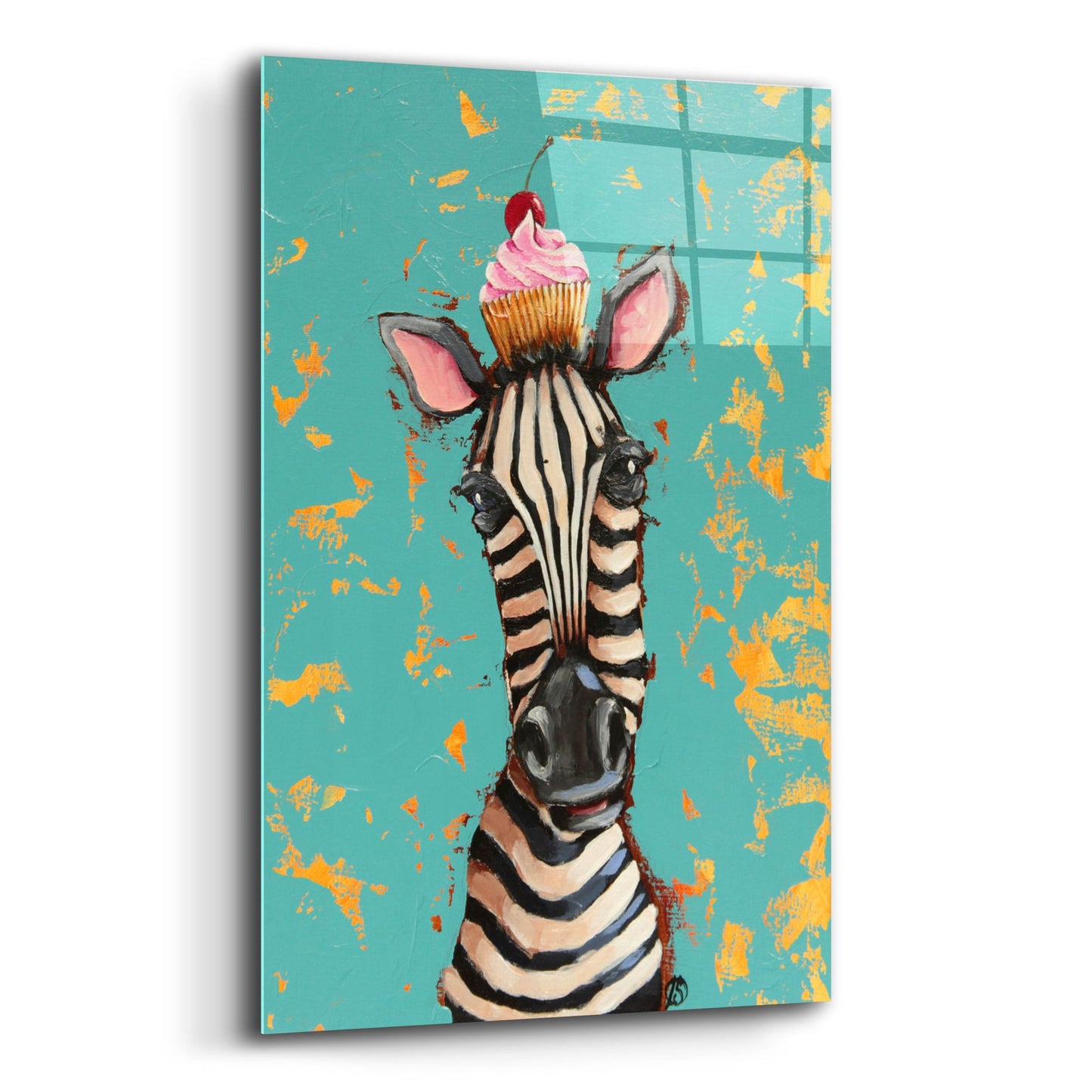 Epic Art ' Zebra With Cherry Cupcake' by Lucia Stewart, Acrylic Glass Wall Art,12x16