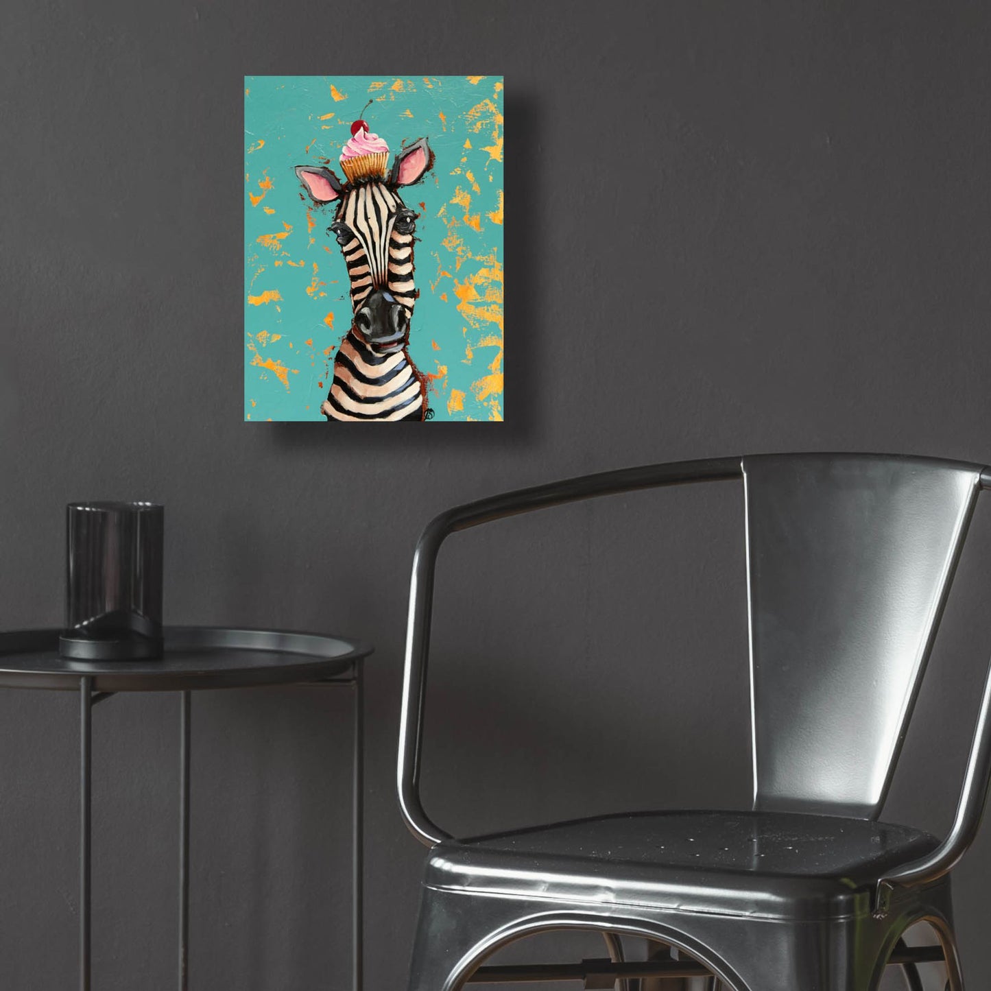 Epic Art ' Zebra With Cherry Cupcake' by Lucia Stewart, Acrylic Glass Wall Art,12x16