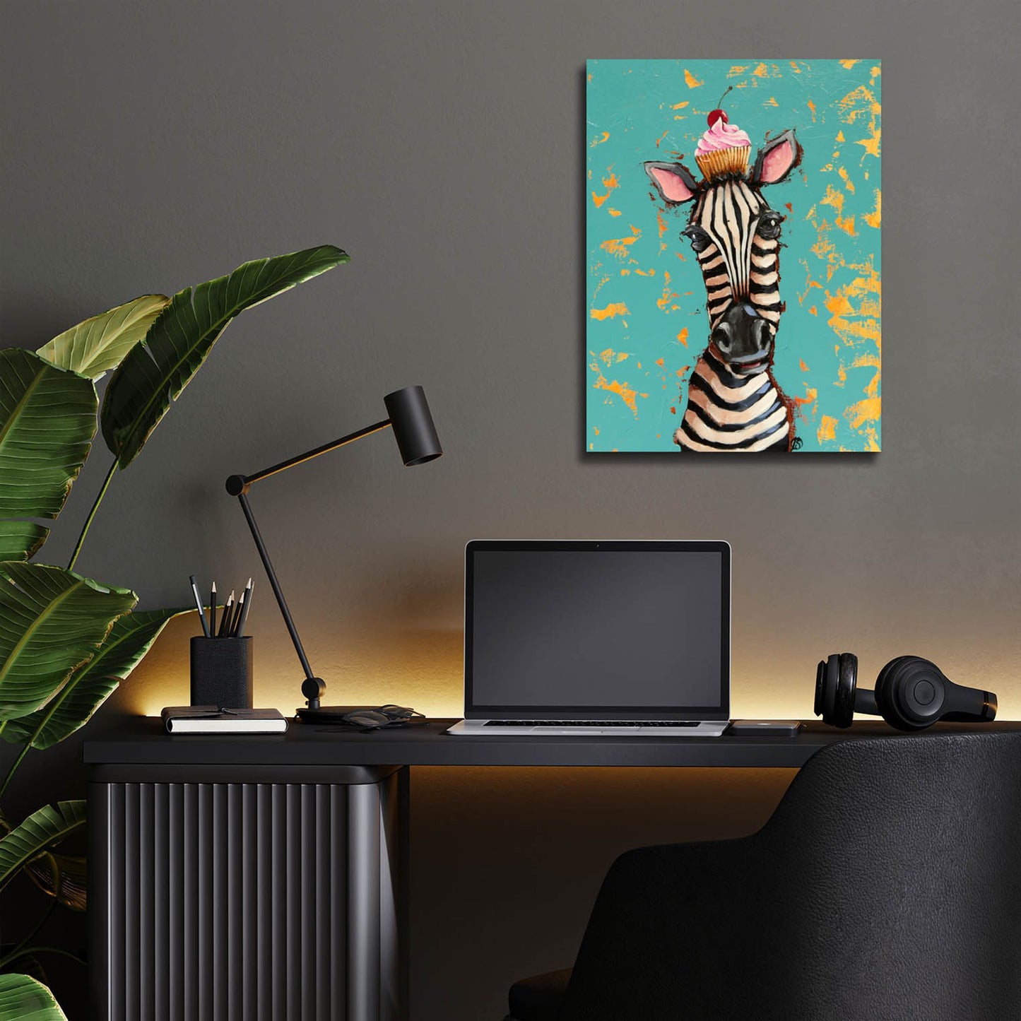 Epic Art ' Zebra With Cherry Cupcake' by Lucia Stewart, Acrylic Glass Wall Art,12x16