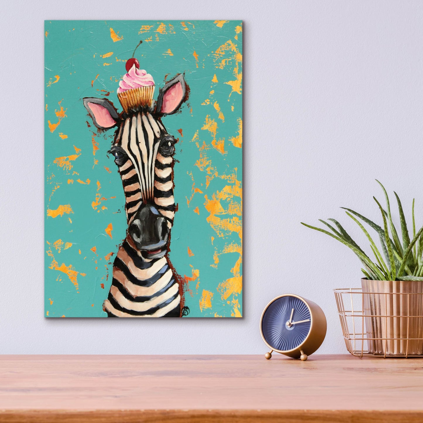 Epic Art ' Zebra With Cherry Cupcake' by Lucia Stewart, Acrylic Glass Wall Art,12x16