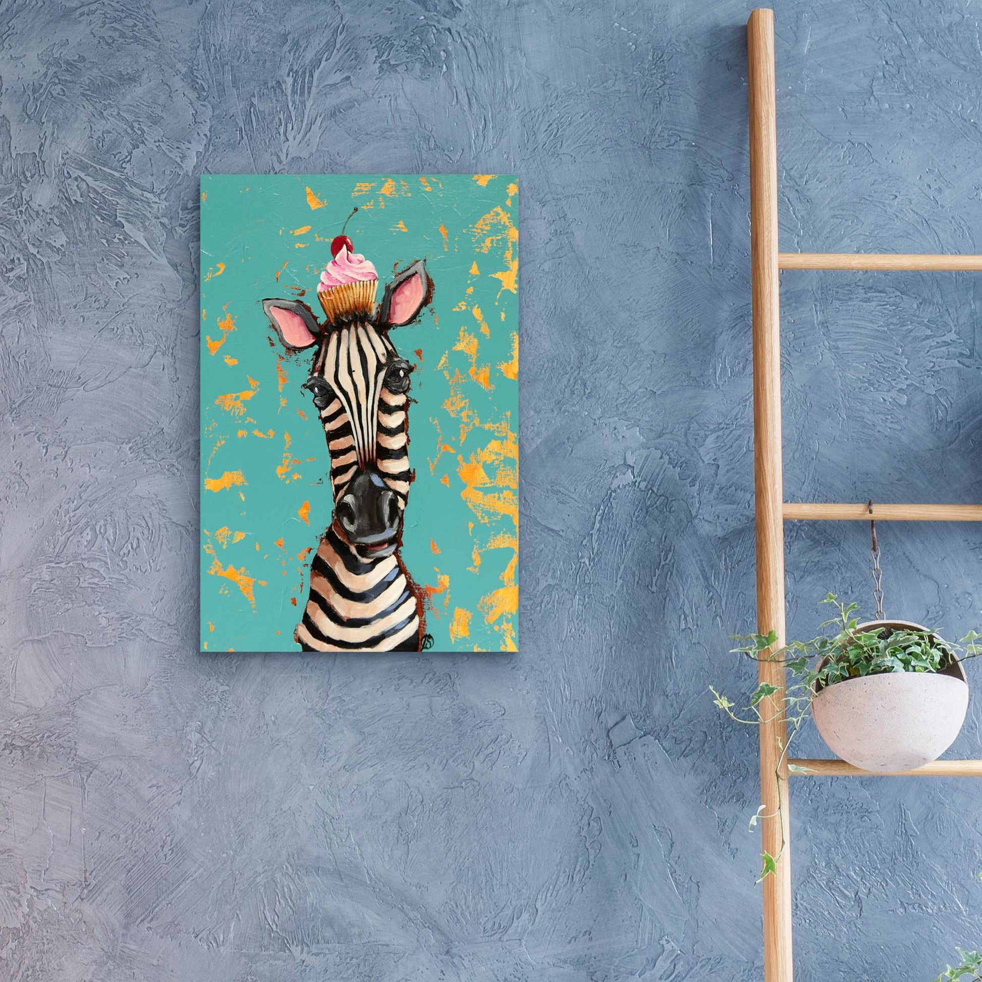 Epic Art ' Zebra With Cherry Cupcake' by Lucia Stewart, Acrylic Glass Wall Art,16x24