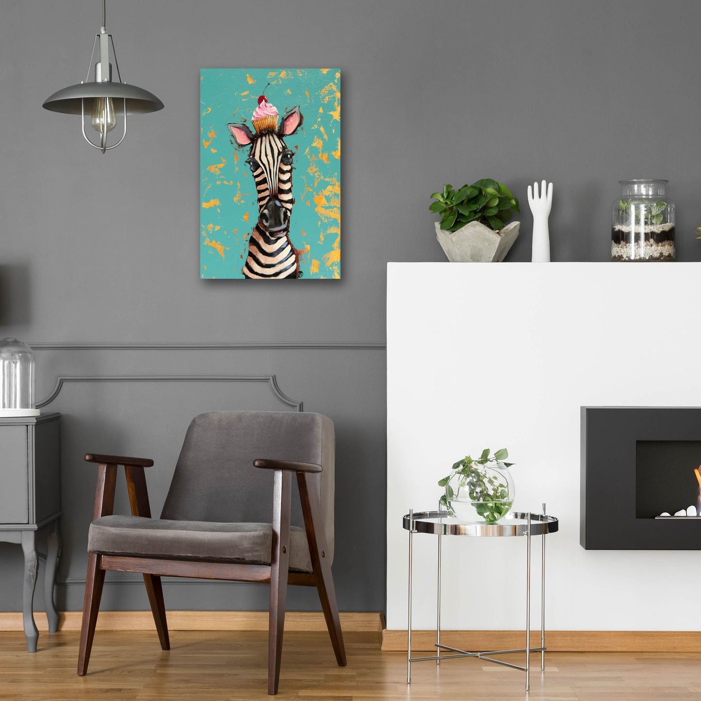 Epic Art ' Zebra With Cherry Cupcake' by Lucia Stewart, Acrylic Glass Wall Art,16x24