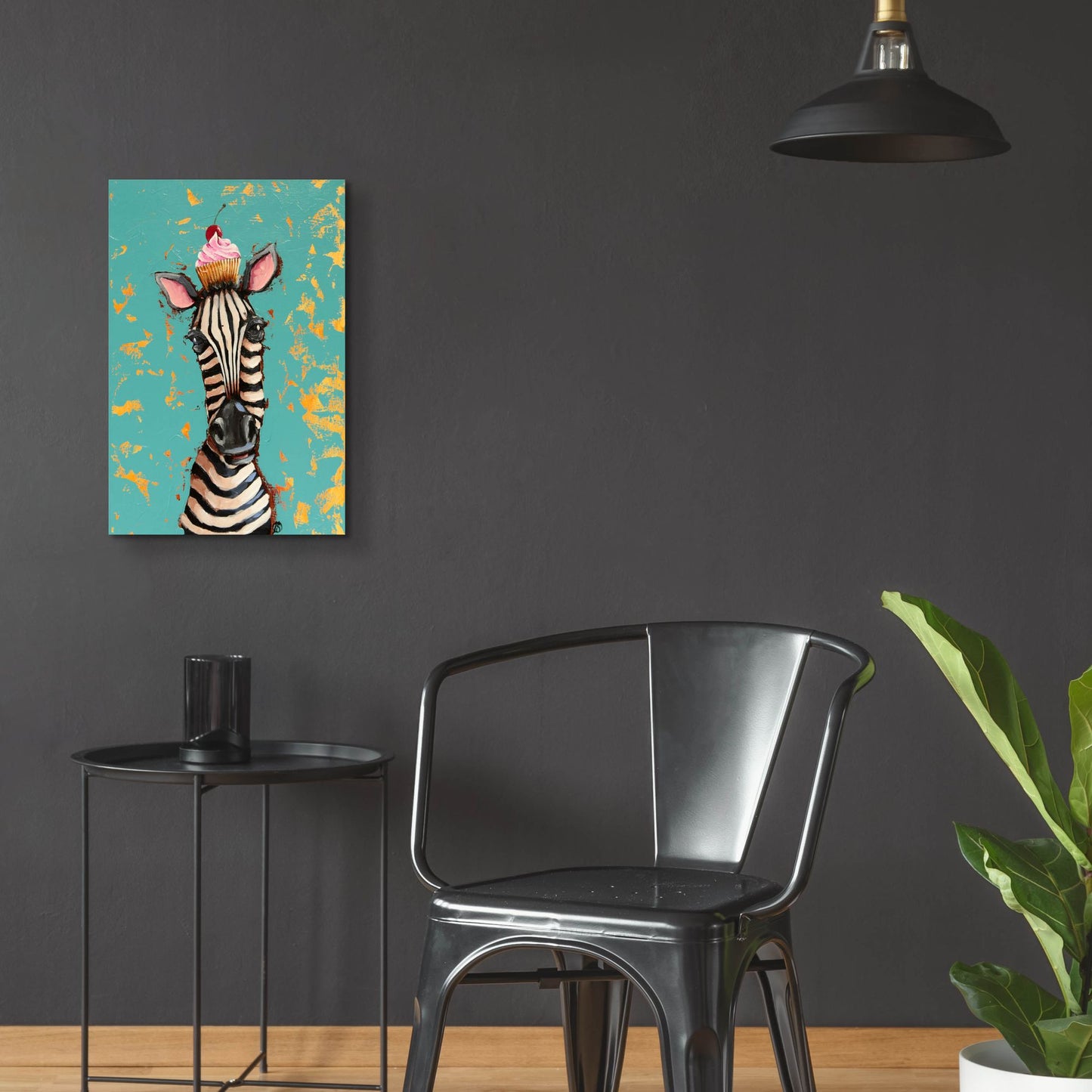 Epic Art ' Zebra With Cherry Cupcake' by Lucia Stewart, Acrylic Glass Wall Art,16x24