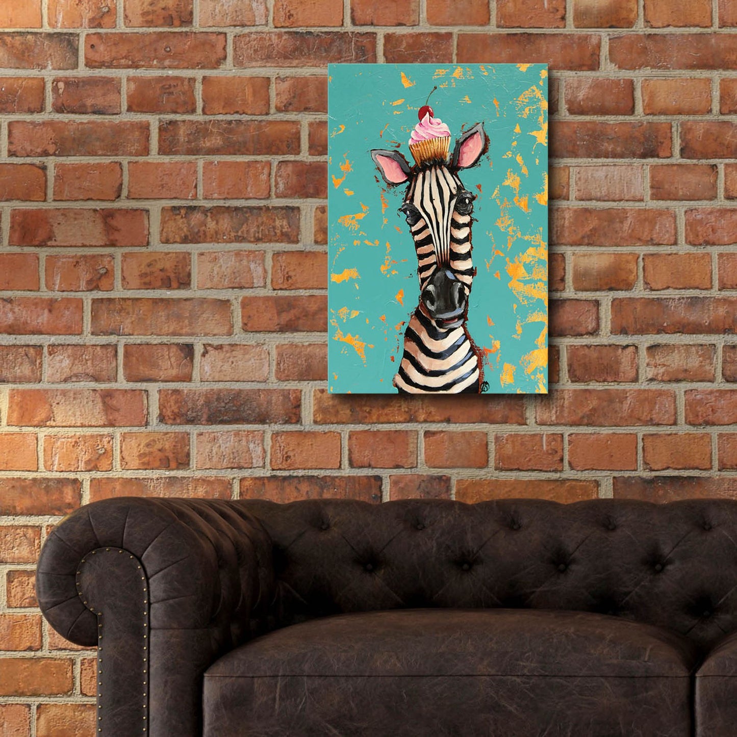 Epic Art ' Zebra With Cherry Cupcake' by Lucia Stewart, Acrylic Glass Wall Art,16x24