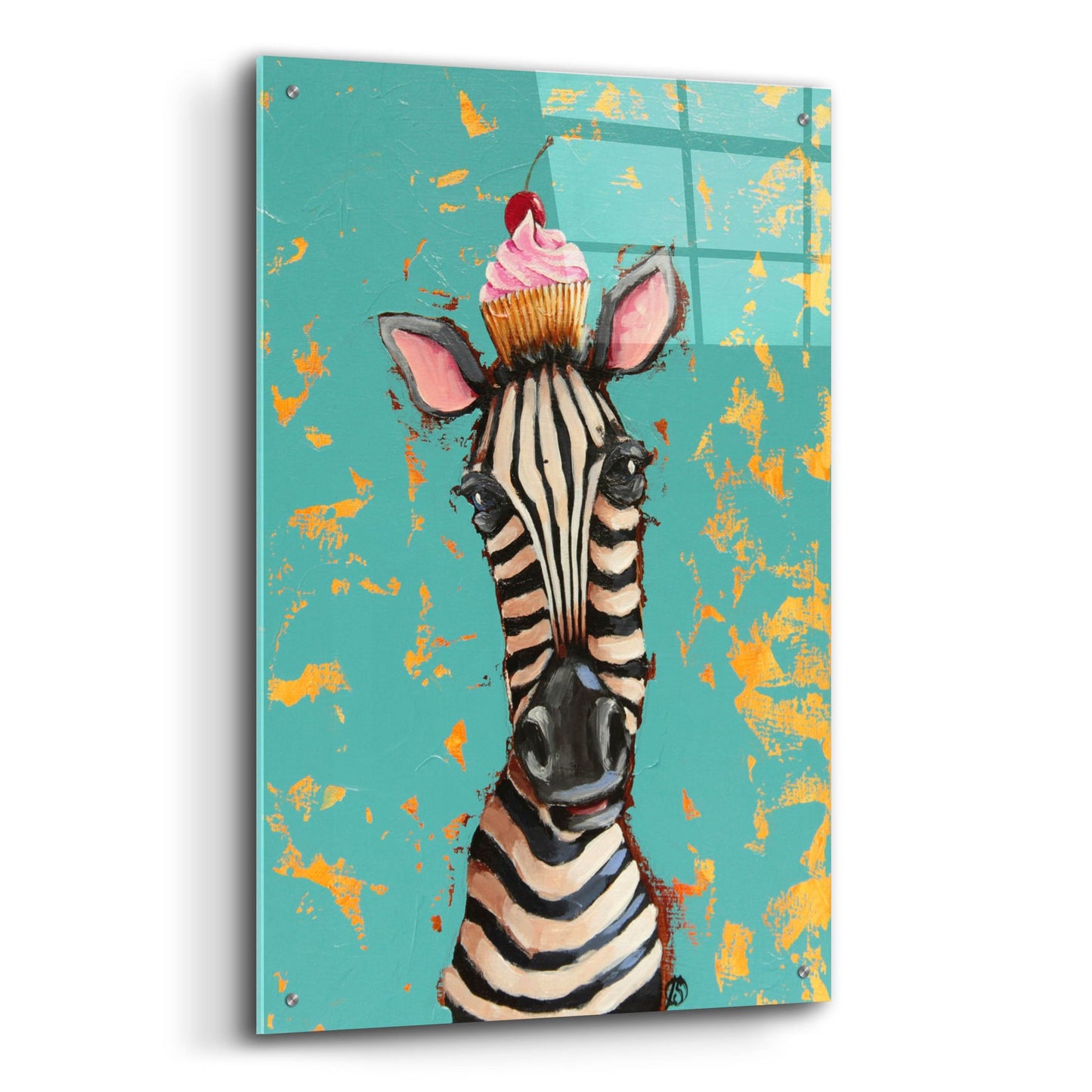 Epic Art ' Zebra With Cherry Cupcake' by Lucia Stewart, Acrylic Glass Wall Art,24x36