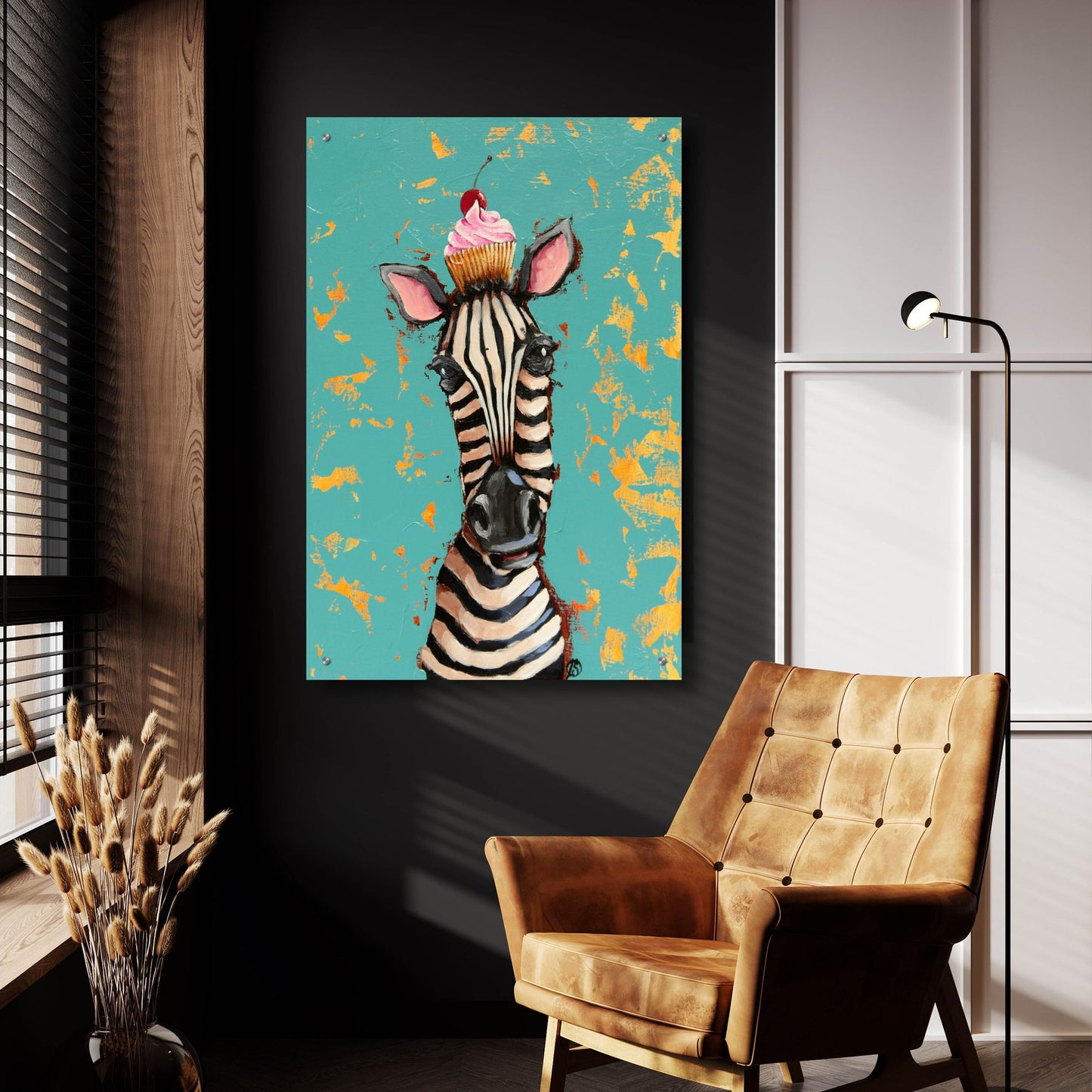 Epic Art ' Zebra With Cherry Cupcake' by Lucia Stewart, Acrylic Glass Wall Art,24x36