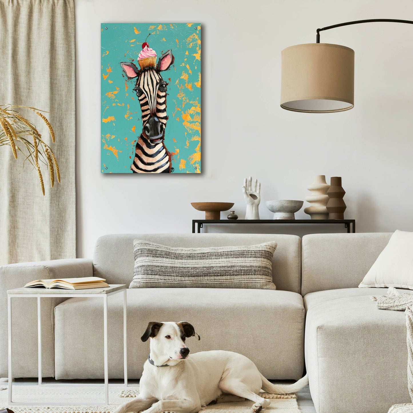 Epic Art ' Zebra With Cherry Cupcake' by Lucia Stewart, Acrylic Glass Wall Art,24x36