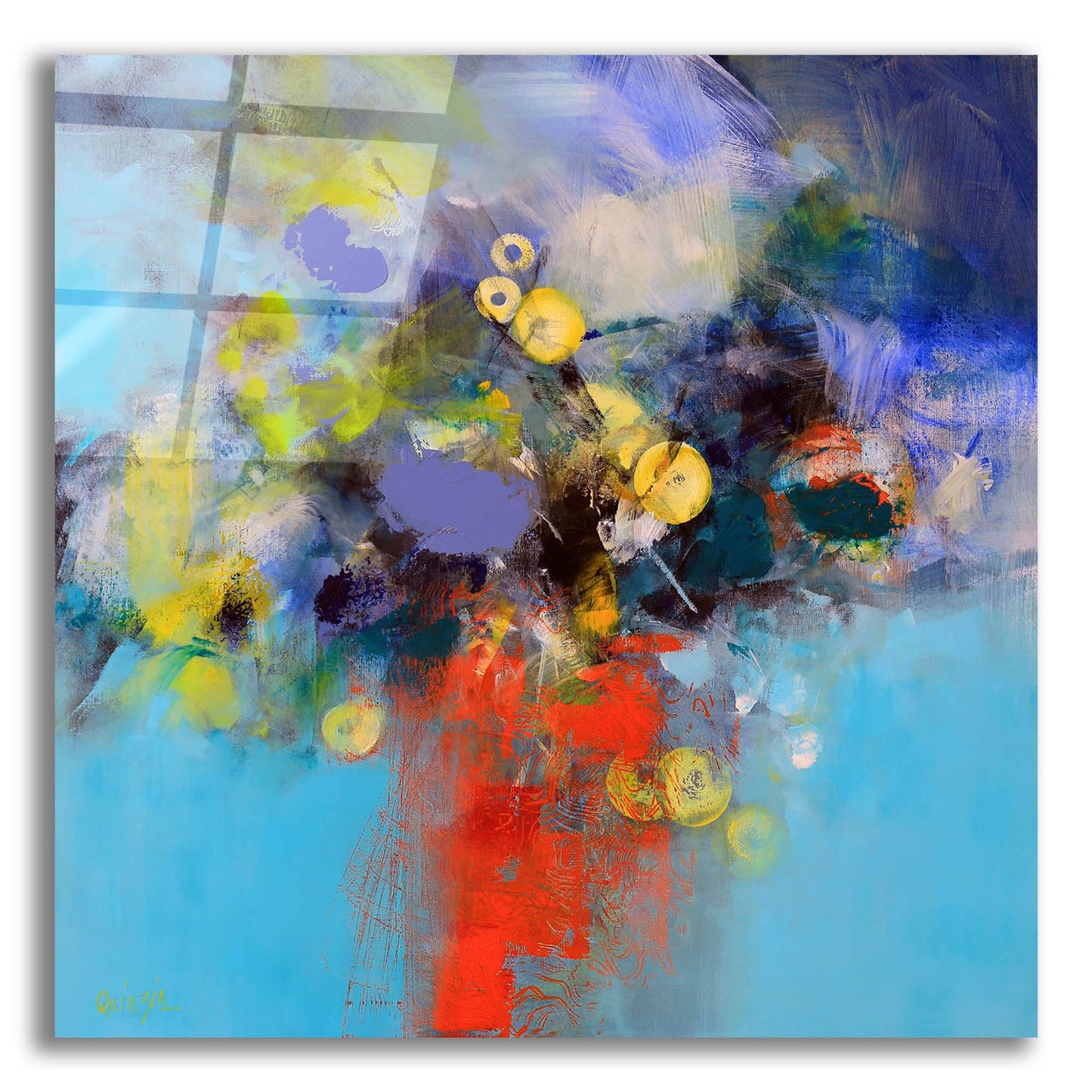 Epic Art ' Blue and Yellow Flowers' by Marianne Quinzin, Acrylic Glass Wall Art