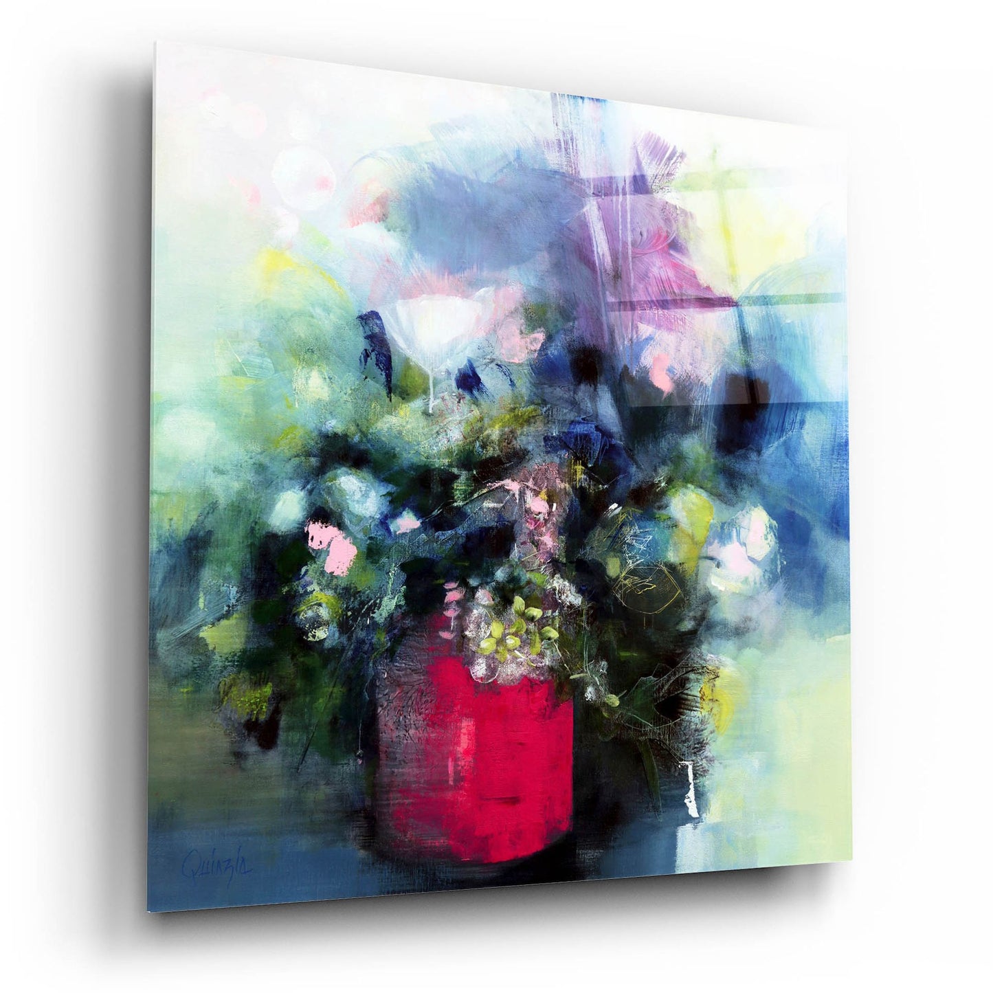 Epic Art ' Flowers In a Pink Pot' by Marianne Quinzin, Acrylic Glass Wall Art,12x12