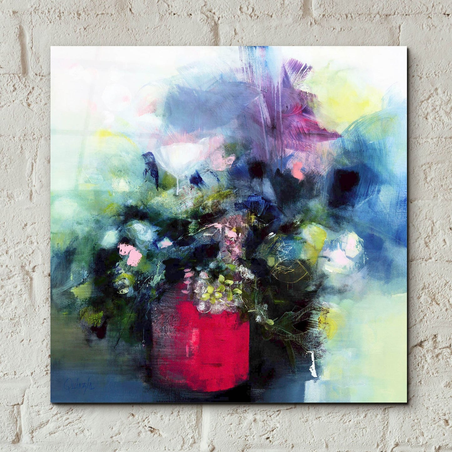 Epic Art ' Flowers In a Pink Pot' by Marianne Quinzin, Acrylic Glass Wall Art,12x12