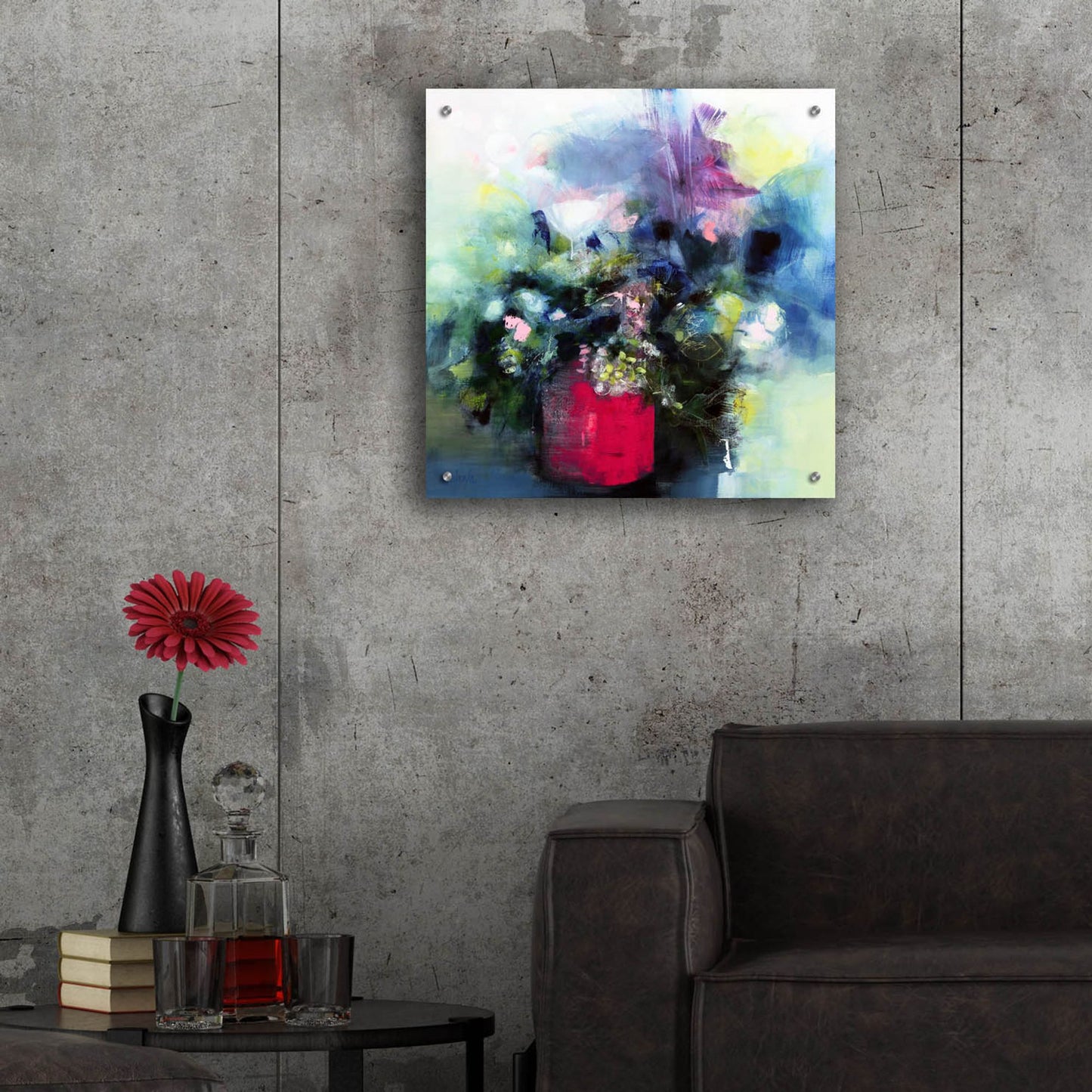 Epic Art ' Flowers In a Pink Pot' by Marianne Quinzin, Acrylic Glass Wall Art,24x24