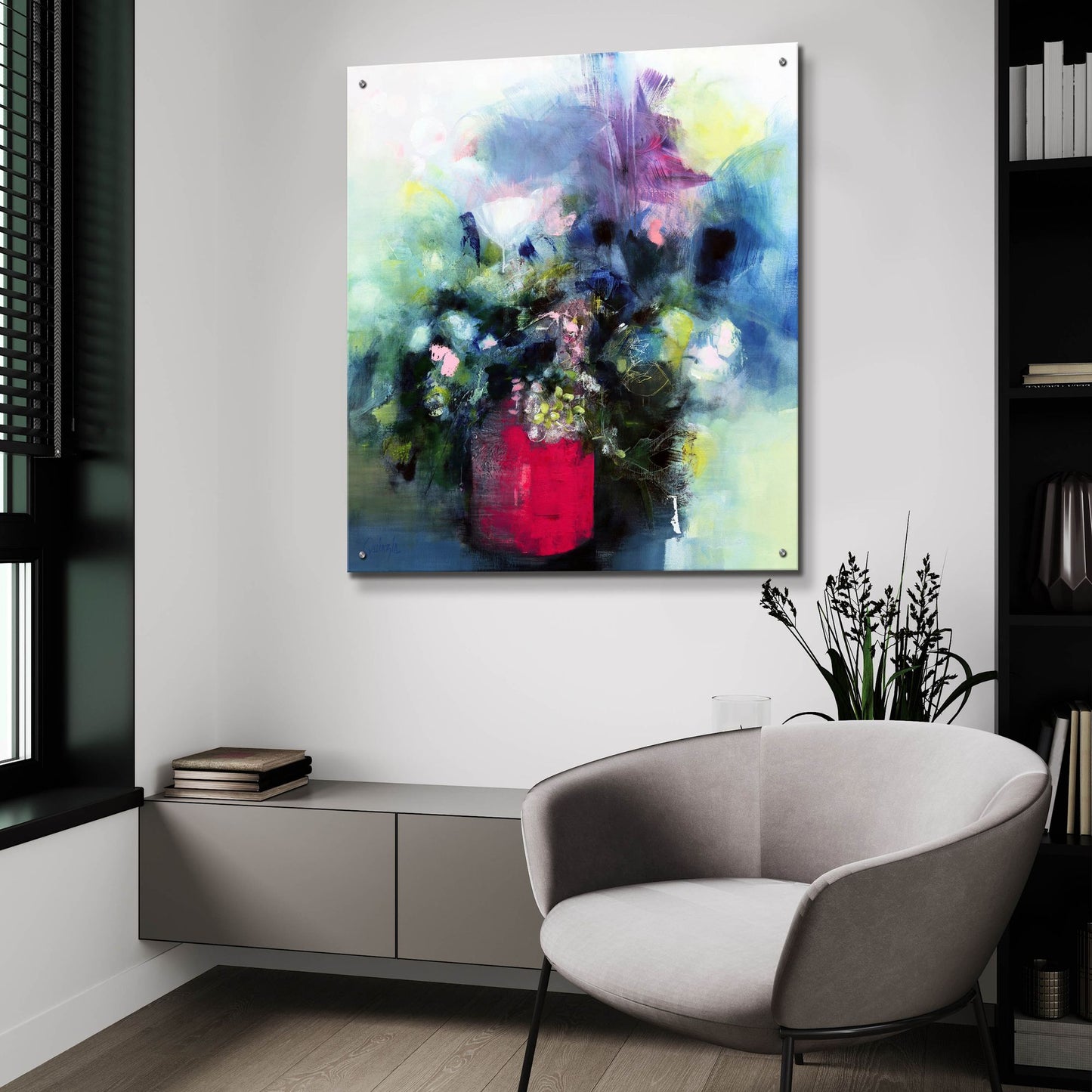 Epic Art ' Flowers In a Pink Pot' by Marianne Quinzin, Acrylic Glass Wall Art,36x36