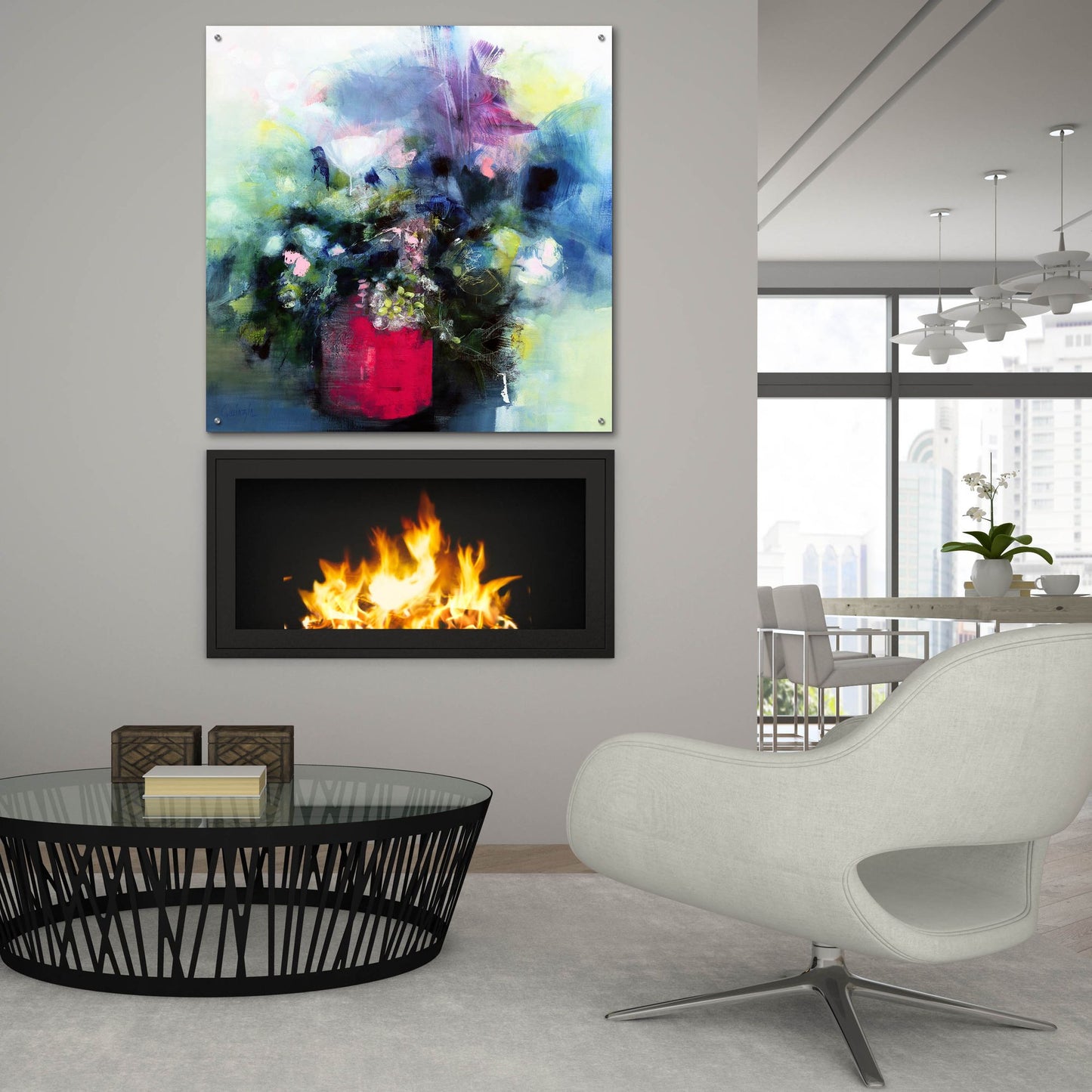 Epic Art ' Flowers In a Pink Pot' by Marianne Quinzin, Acrylic Glass Wall Art,36x36