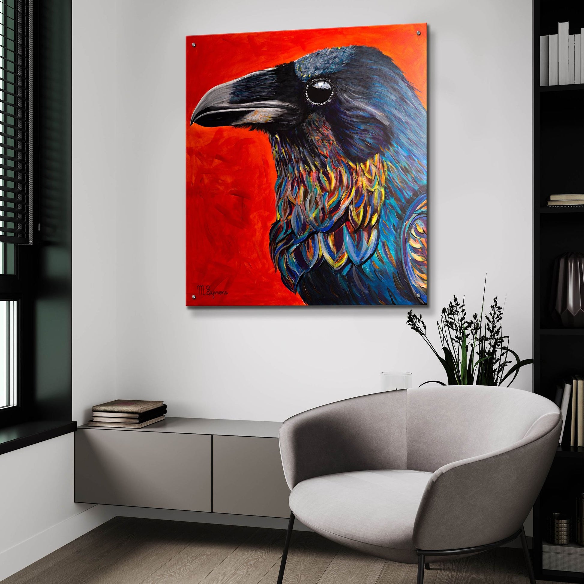 Epic Art ' Glistening Raven' by Melissa Symons, Acrylic Glass Wall Art,36x36