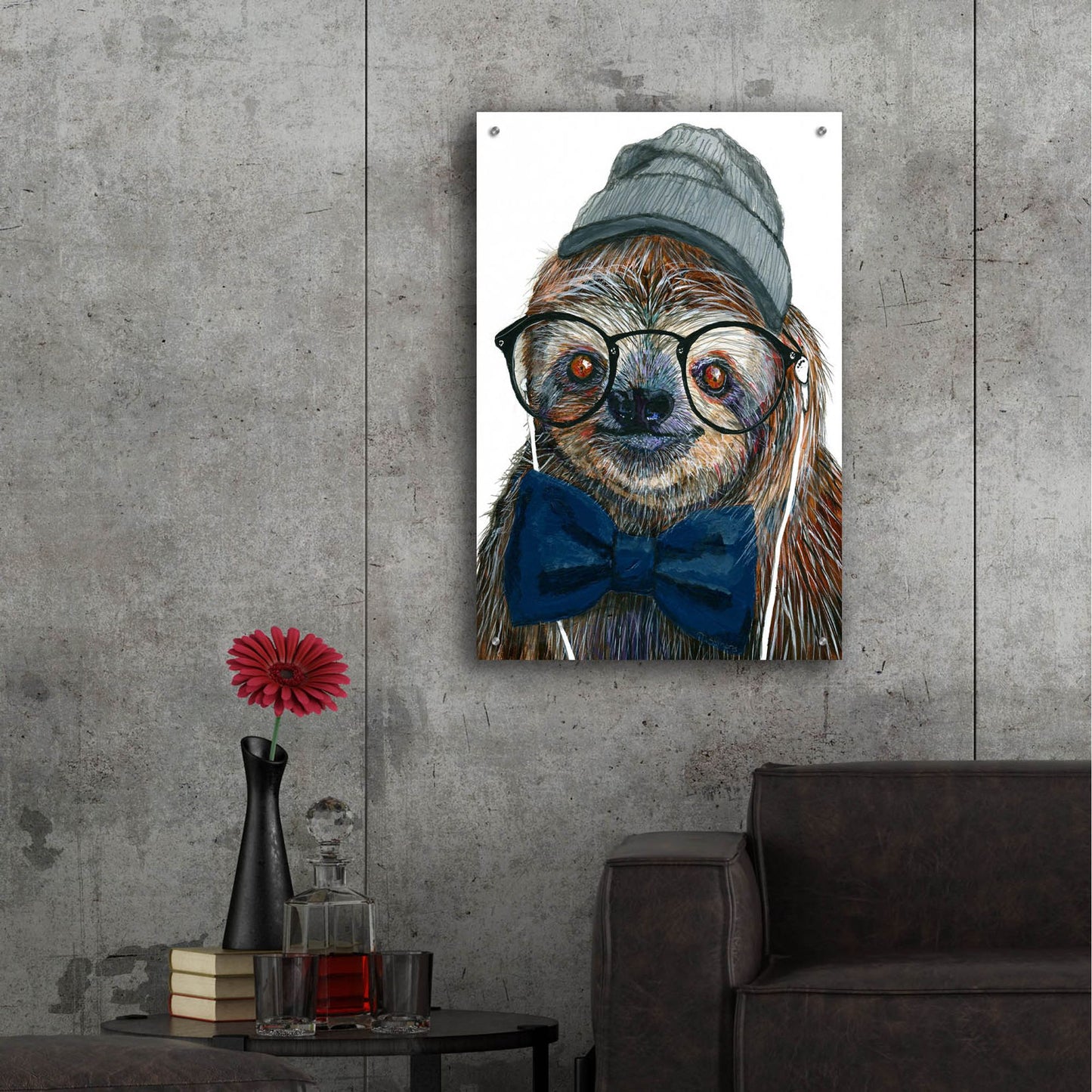 Epic Art ' Hipster Sloth' by Melissa Symons, Acrylic Glass Wall Art,24x36