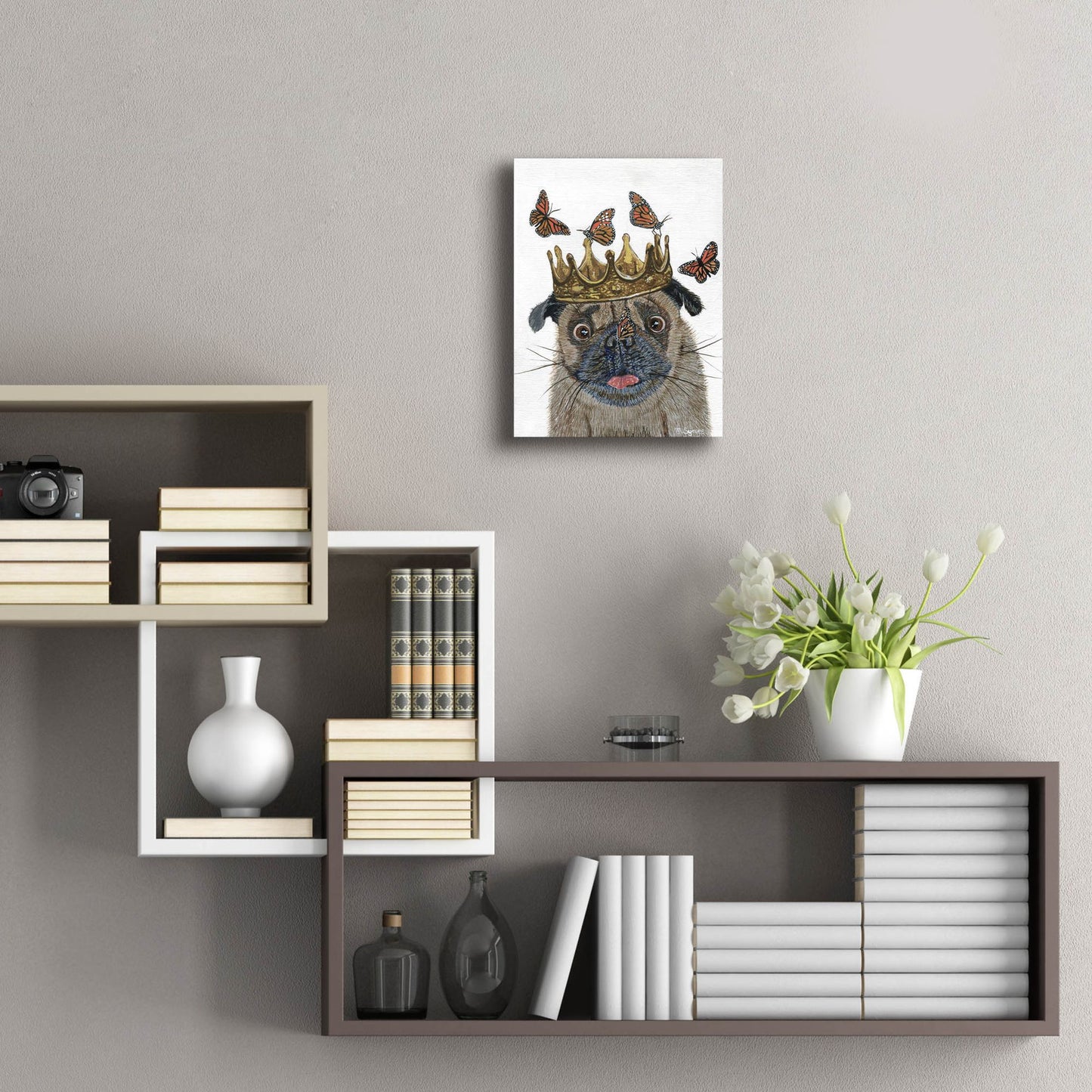 Epic Art ' A Crowned Pug' by Melissa Symons, Acrylic Glass Wall Art,12x16