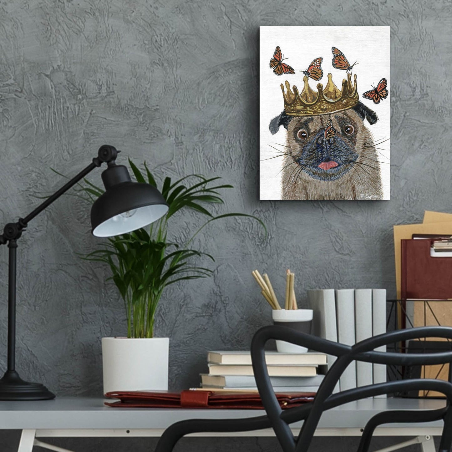 Epic Art ' A Crowned Pug' by Melissa Symons, Acrylic Glass Wall Art,12x16