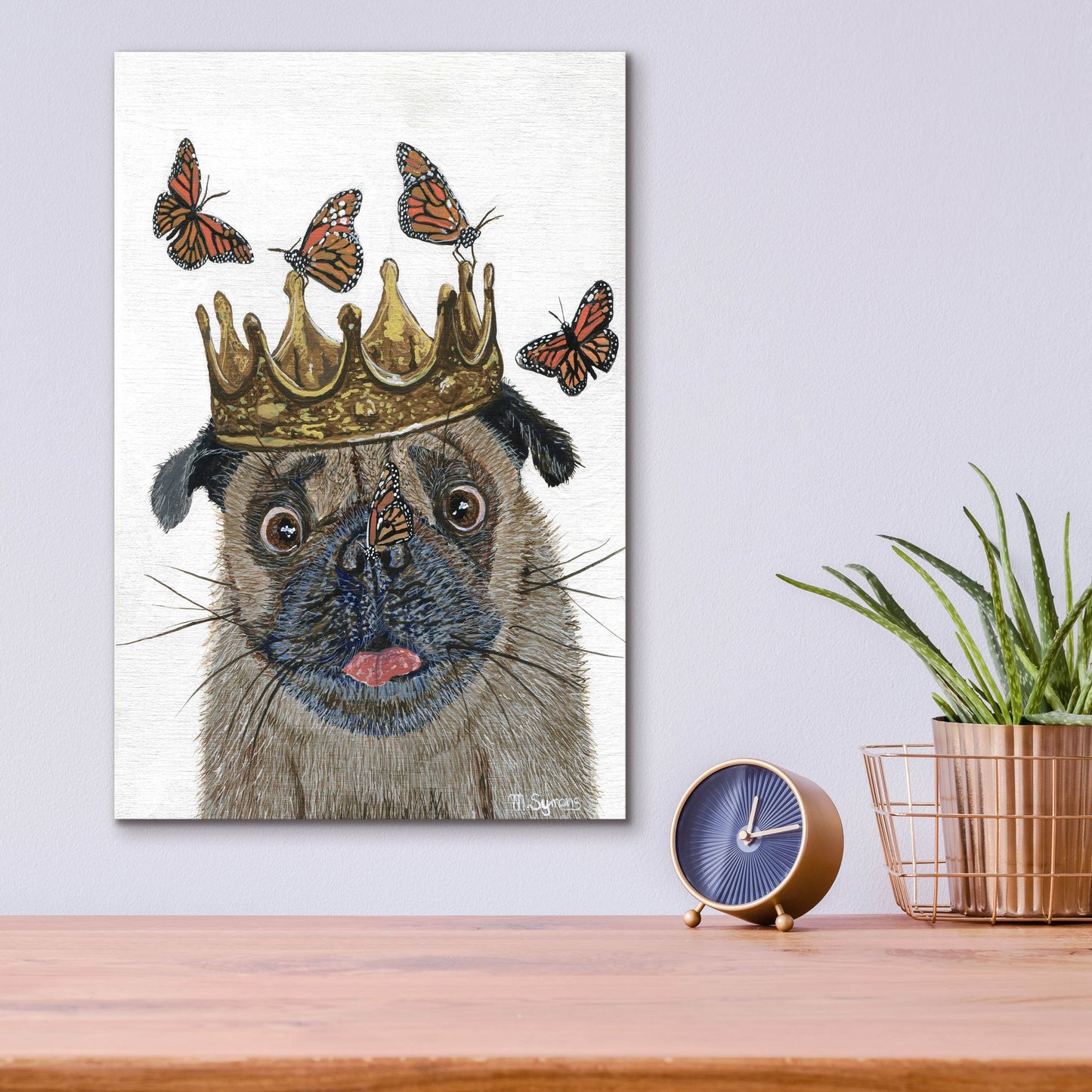 Epic Art ' A Crowned Pug' by Melissa Symons, Acrylic Glass Wall Art,12x16