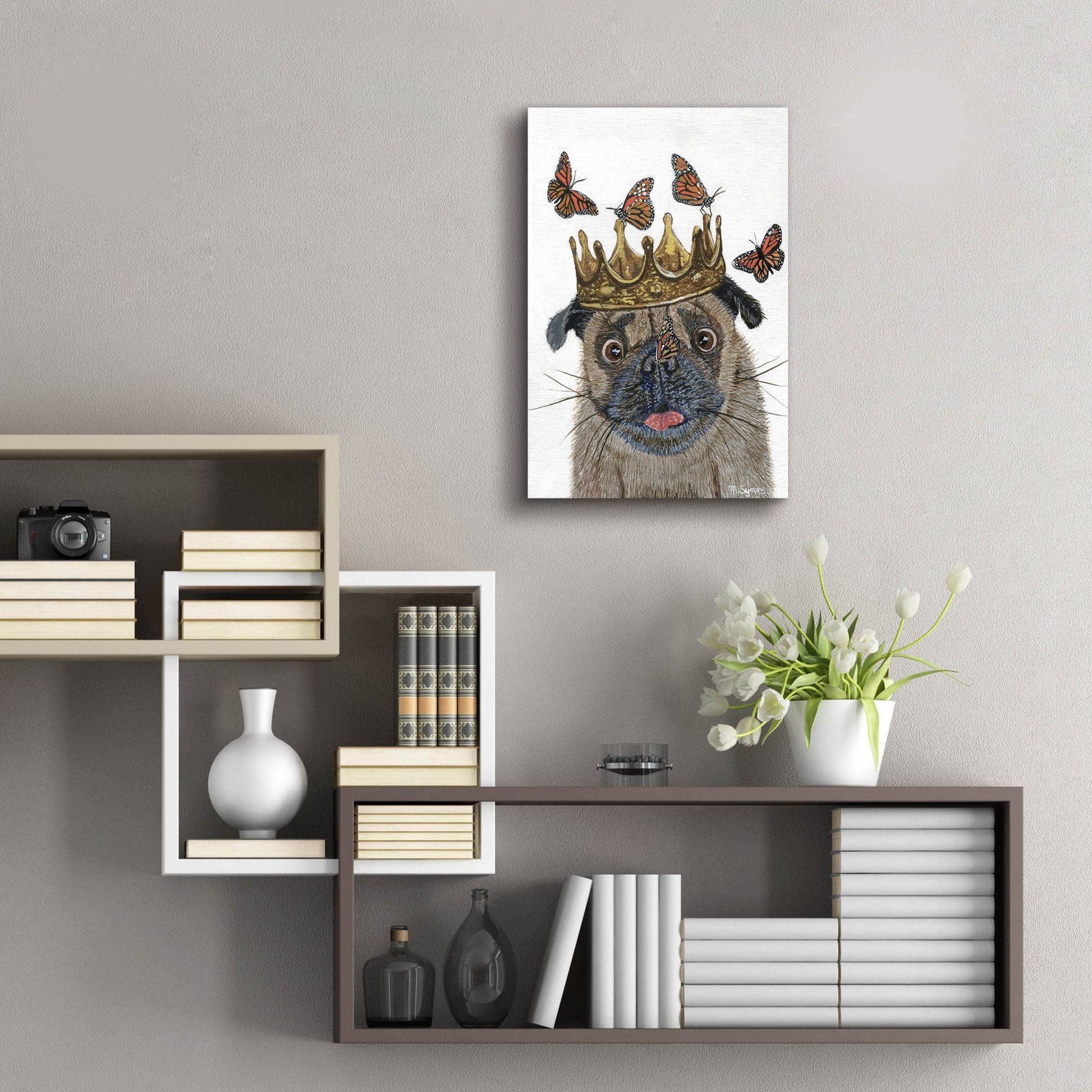 Epic Art ' A Crowned Pug' by Melissa Symons, Acrylic Glass Wall Art,16x24