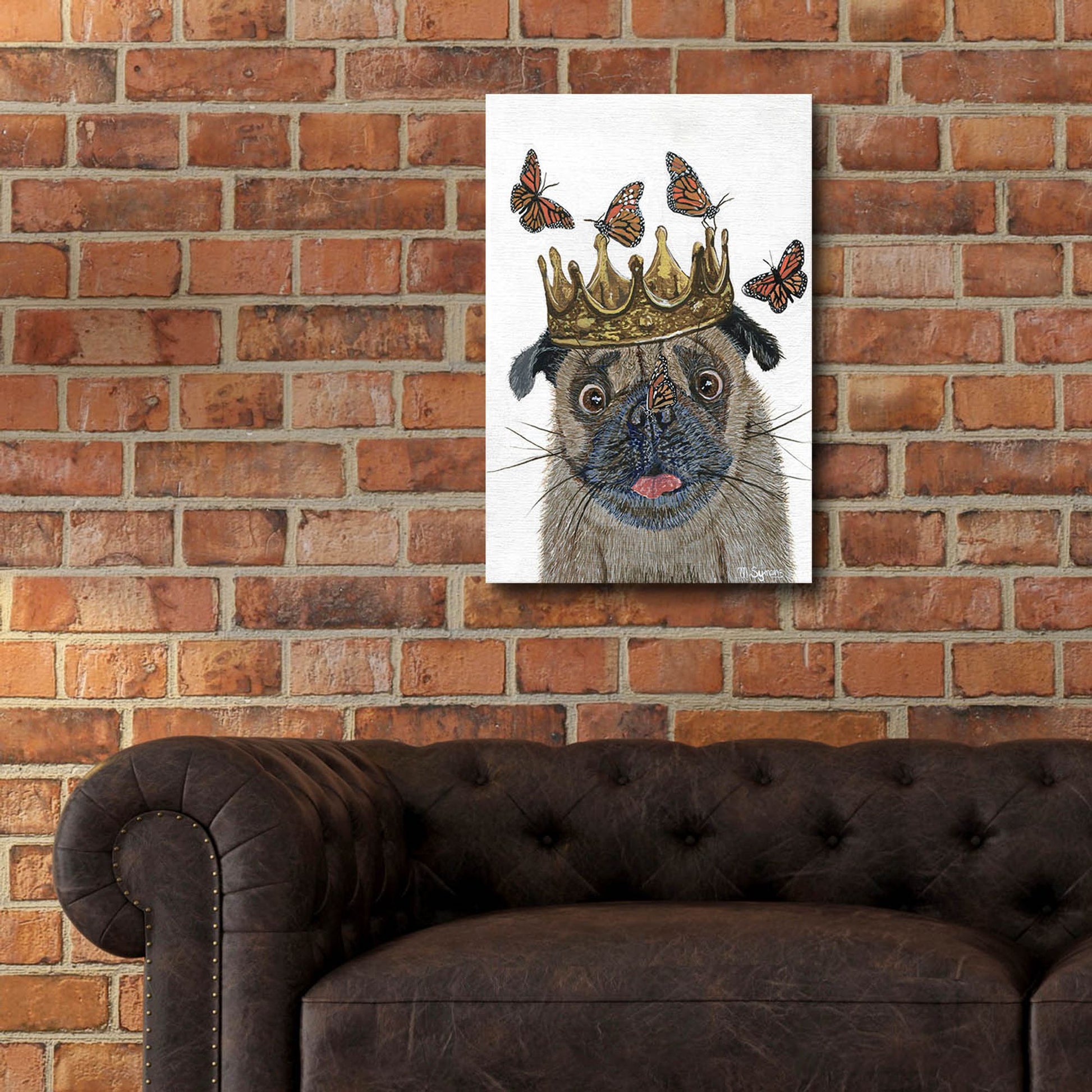 Epic Art ' A Crowned Pug' by Melissa Symons, Acrylic Glass Wall Art,16x24