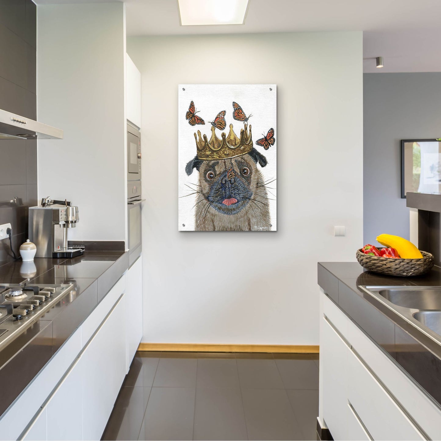 Epic Art ' A Crowned Pug' by Melissa Symons, Acrylic Glass Wall Art,24x36