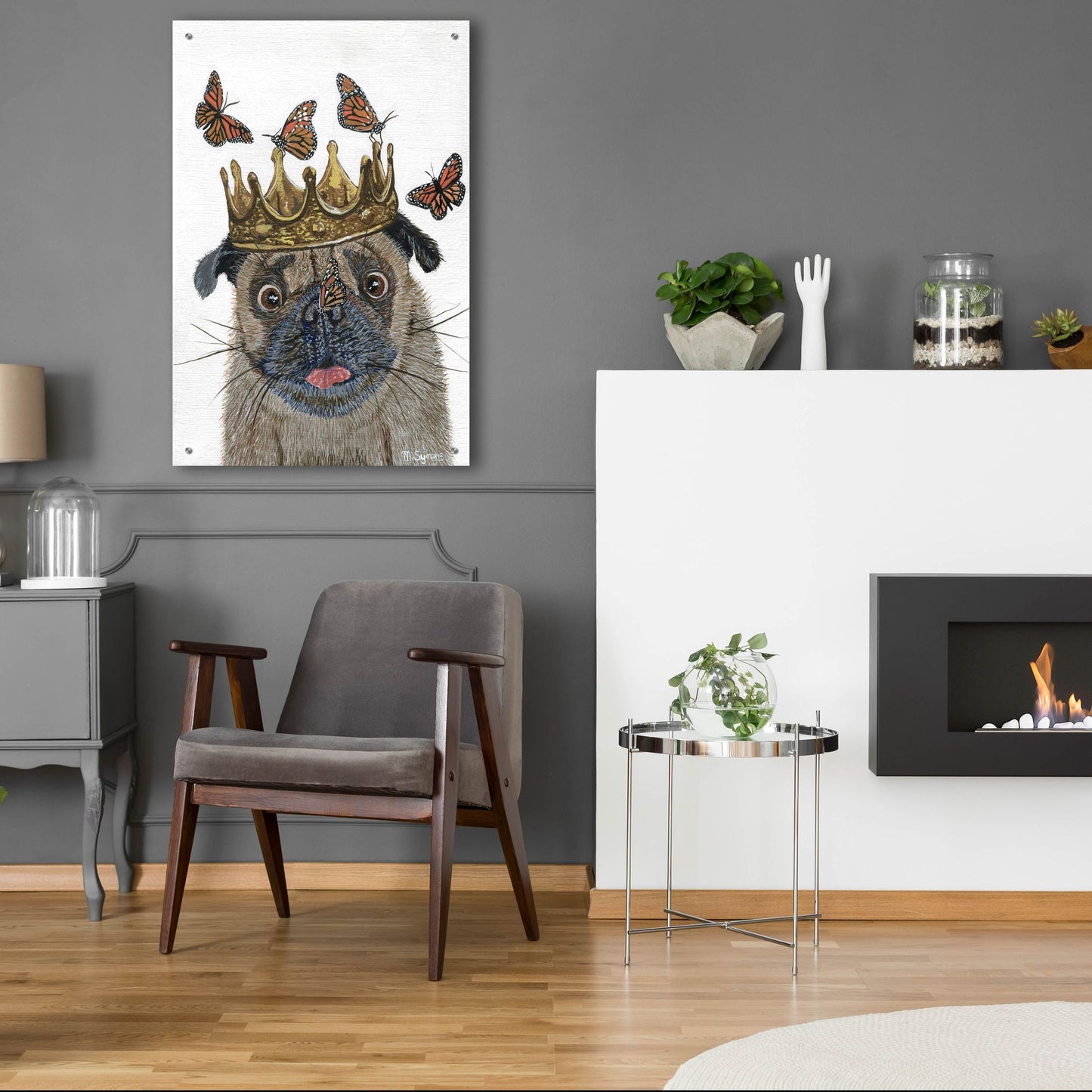 Epic Art ' A Crowned Pug' by Melissa Symons, Acrylic Glass Wall Art,24x36