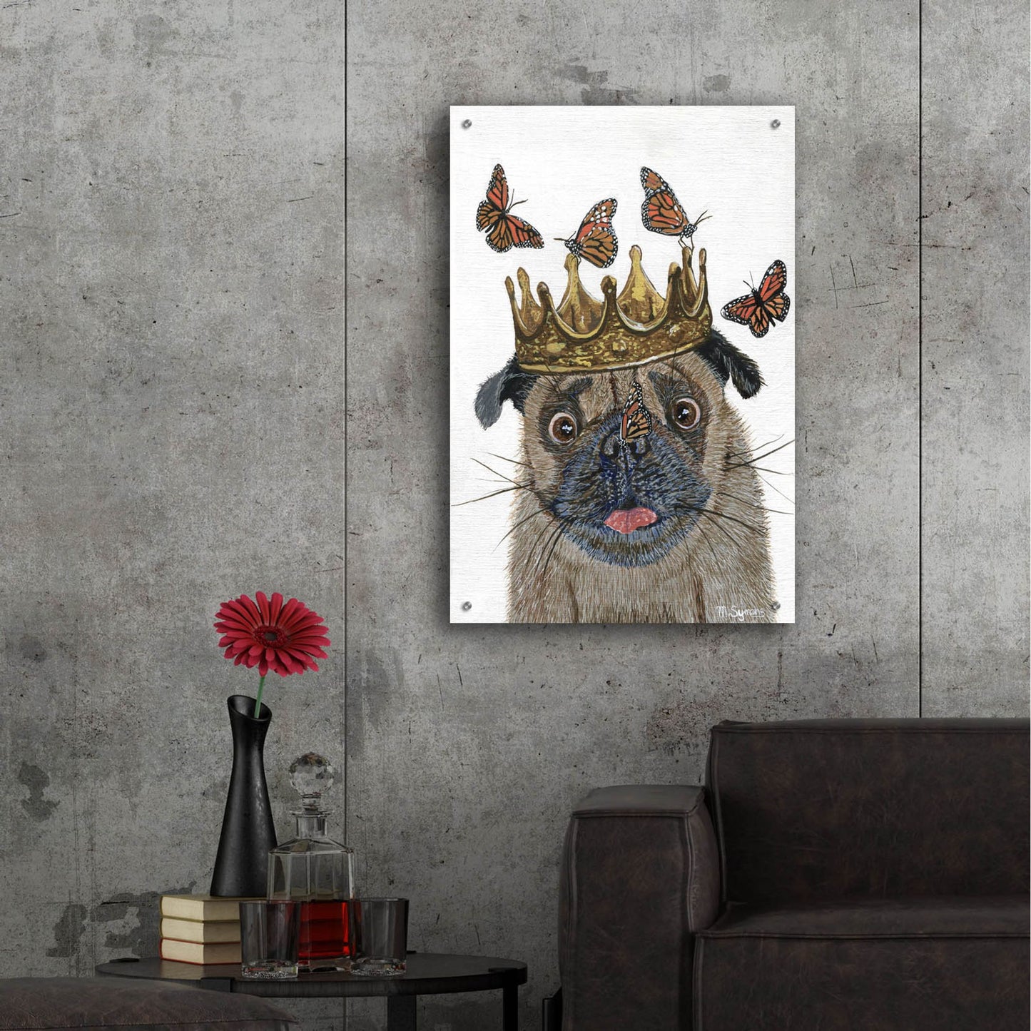 Epic Art ' A Crowned Pug' by Melissa Symons, Acrylic Glass Wall Art,24x36