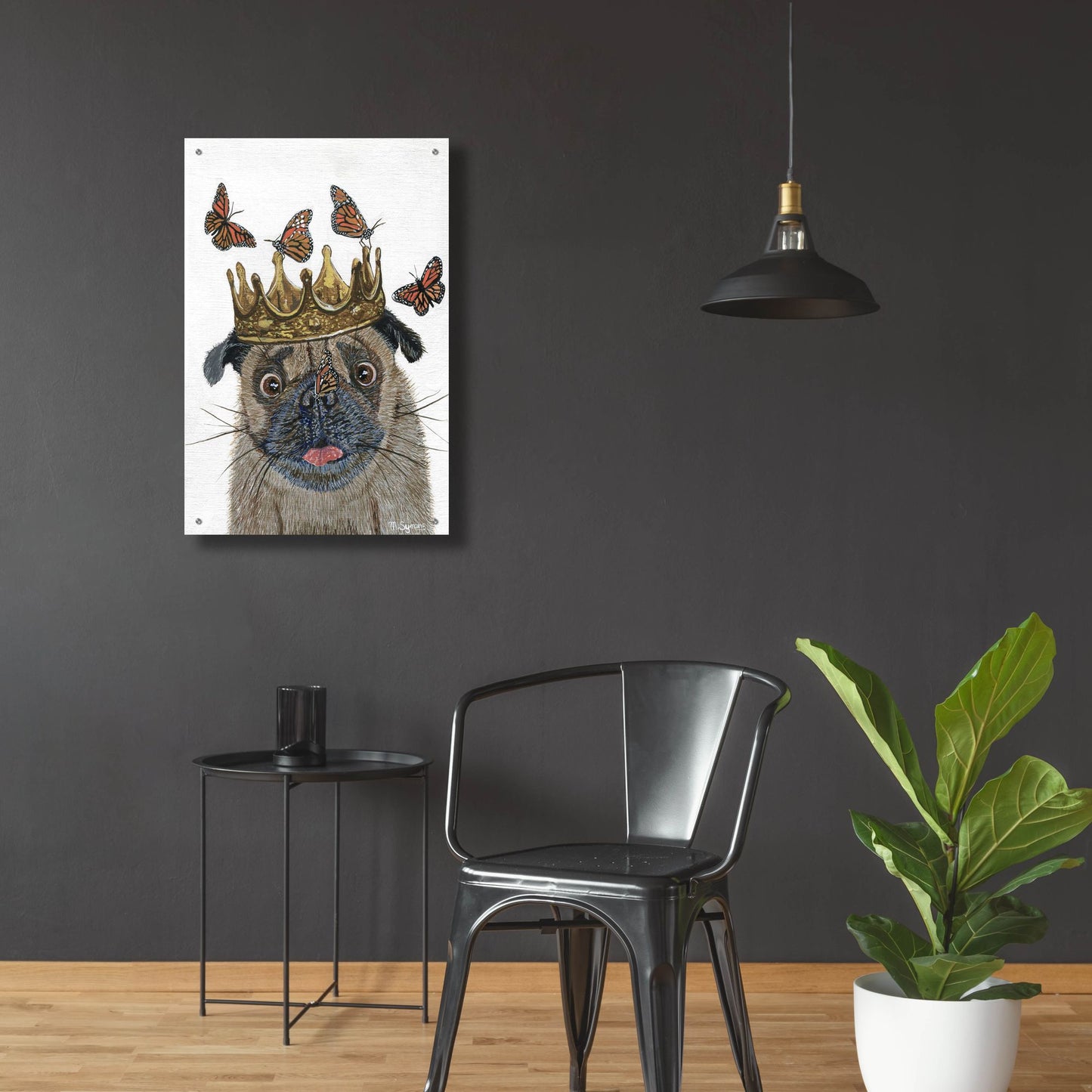 Epic Art ' A Crowned Pug' by Melissa Symons, Acrylic Glass Wall Art,24x36