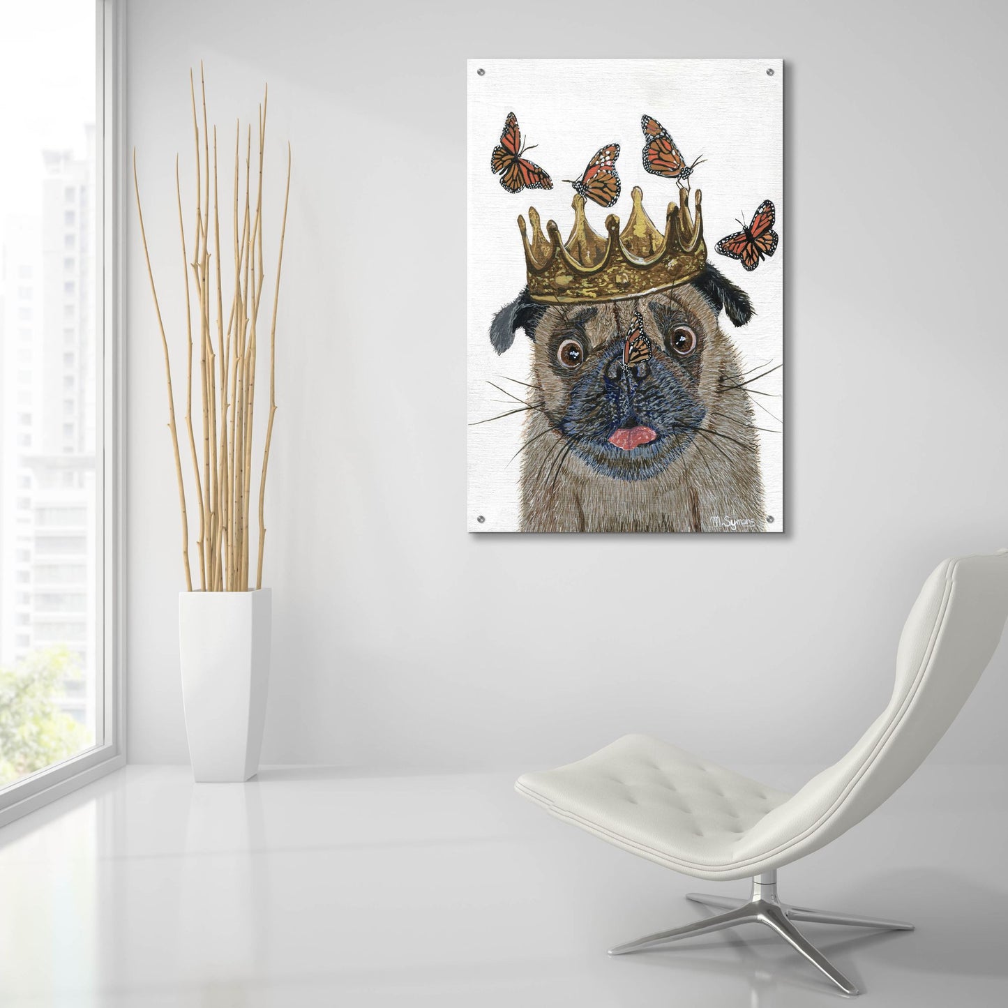 Epic Art ' A Crowned Pug' by Melissa Symons, Acrylic Glass Wall Art,24x36