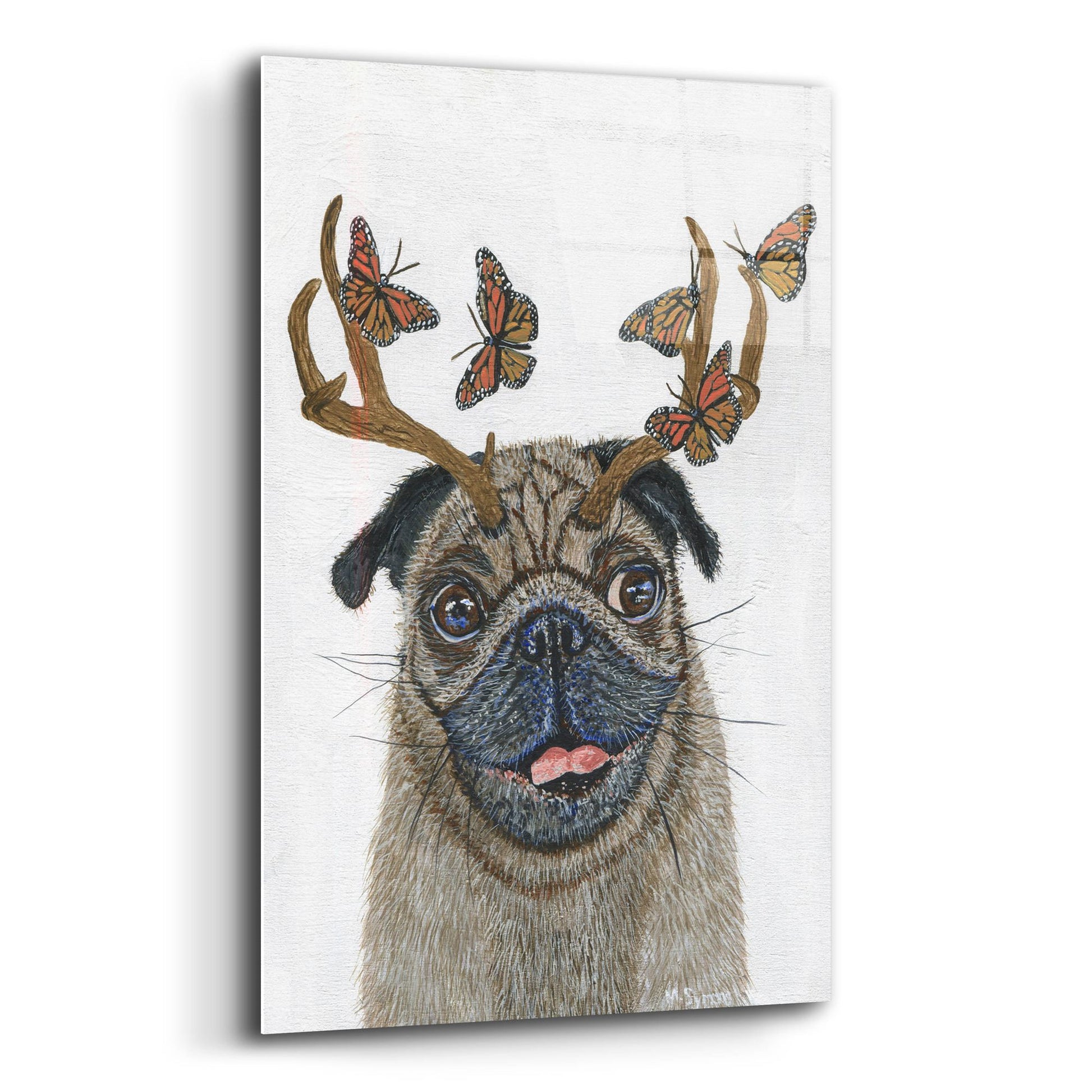 Epic Art ' Pug With a Big Rack' by Melissa Symons, Acrylic Glass Wall Art,12x16