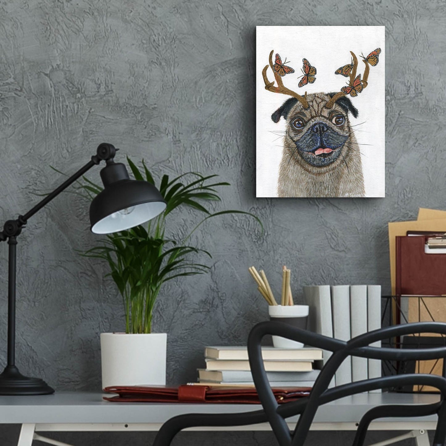 Epic Art ' Pug With a Big Rack' by Melissa Symons, Acrylic Glass Wall Art,12x16