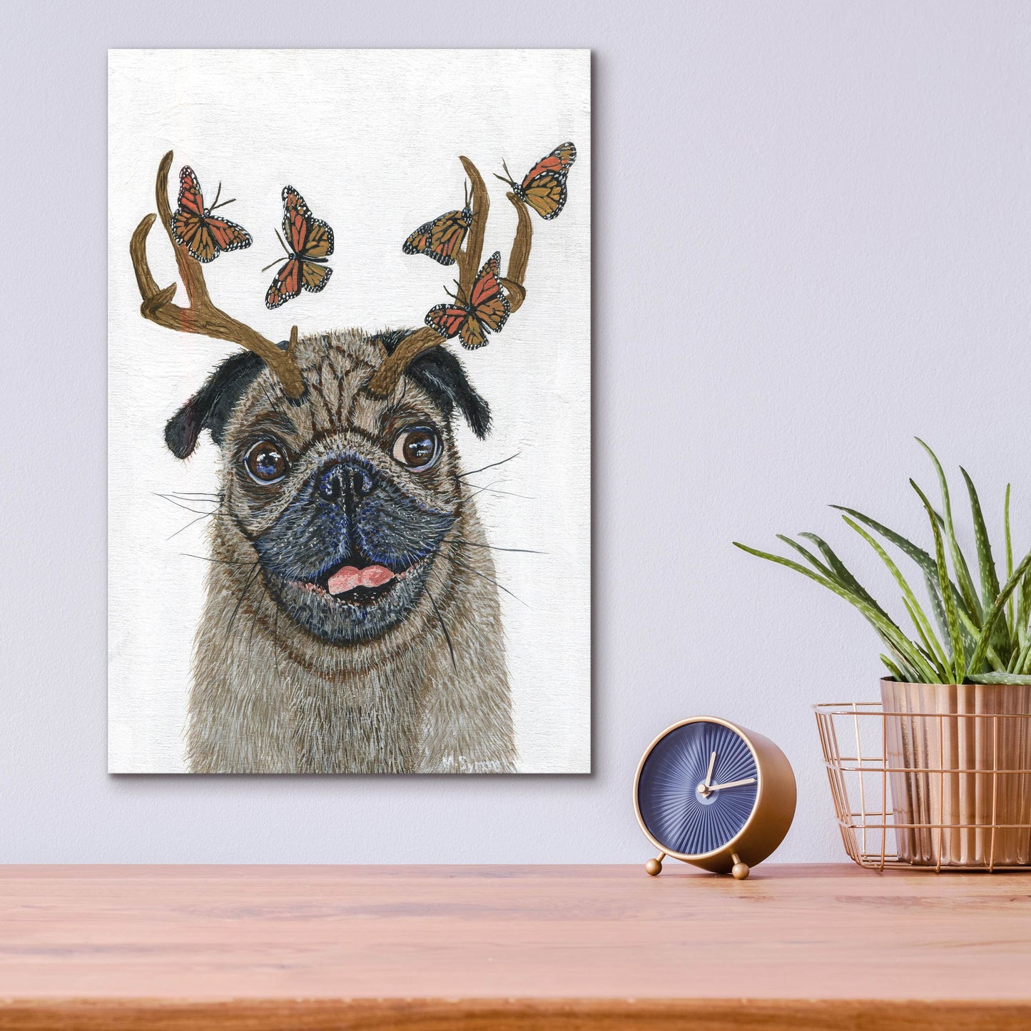 Epic Art ' Pug With a Big Rack' by Melissa Symons, Acrylic Glass Wall Art,12x16