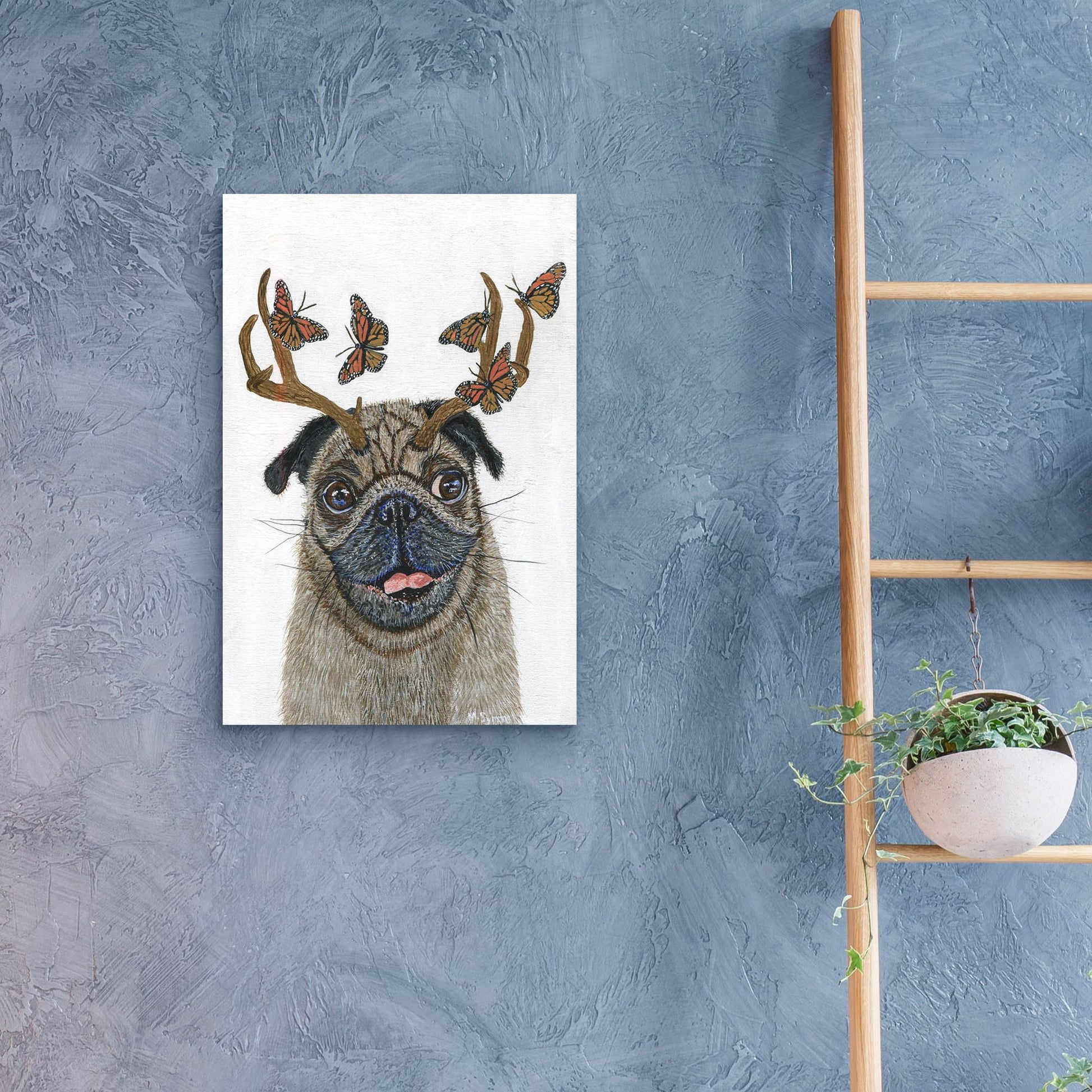 Epic Art ' Pug With a Big Rack' by Melissa Symons, Acrylic Glass Wall Art,16x24