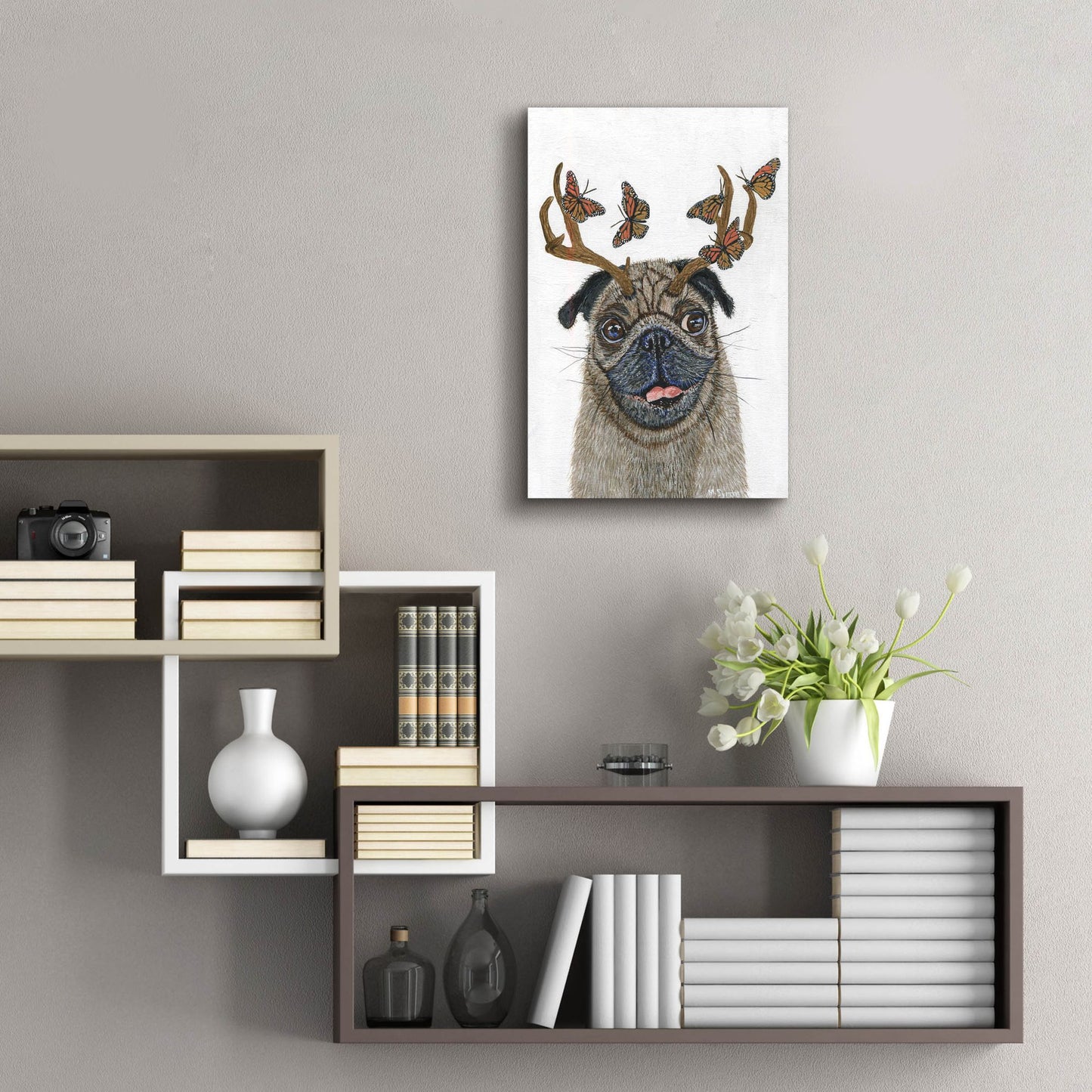 Epic Art ' Pug With a Big Rack' by Melissa Symons, Acrylic Glass Wall Art,16x24