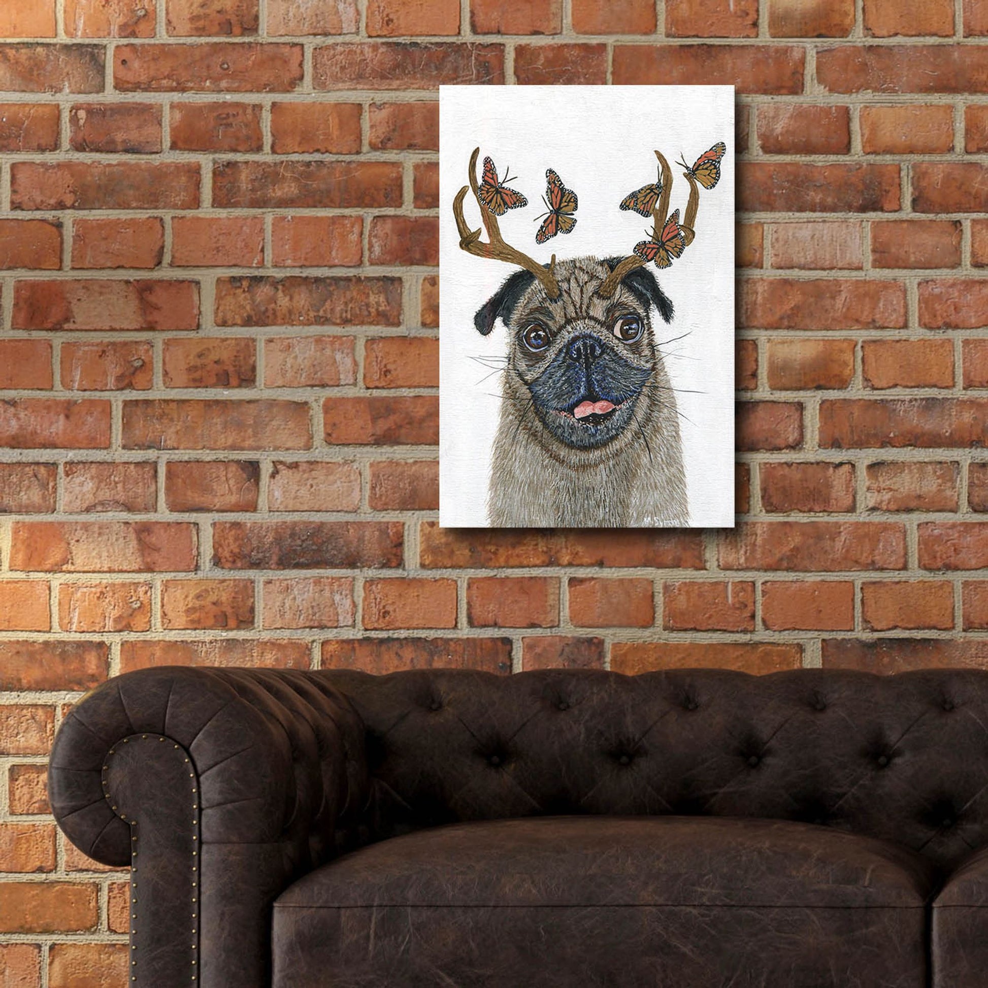 Epic Art ' Pug With a Big Rack' by Melissa Symons, Acrylic Glass Wall Art,16x24