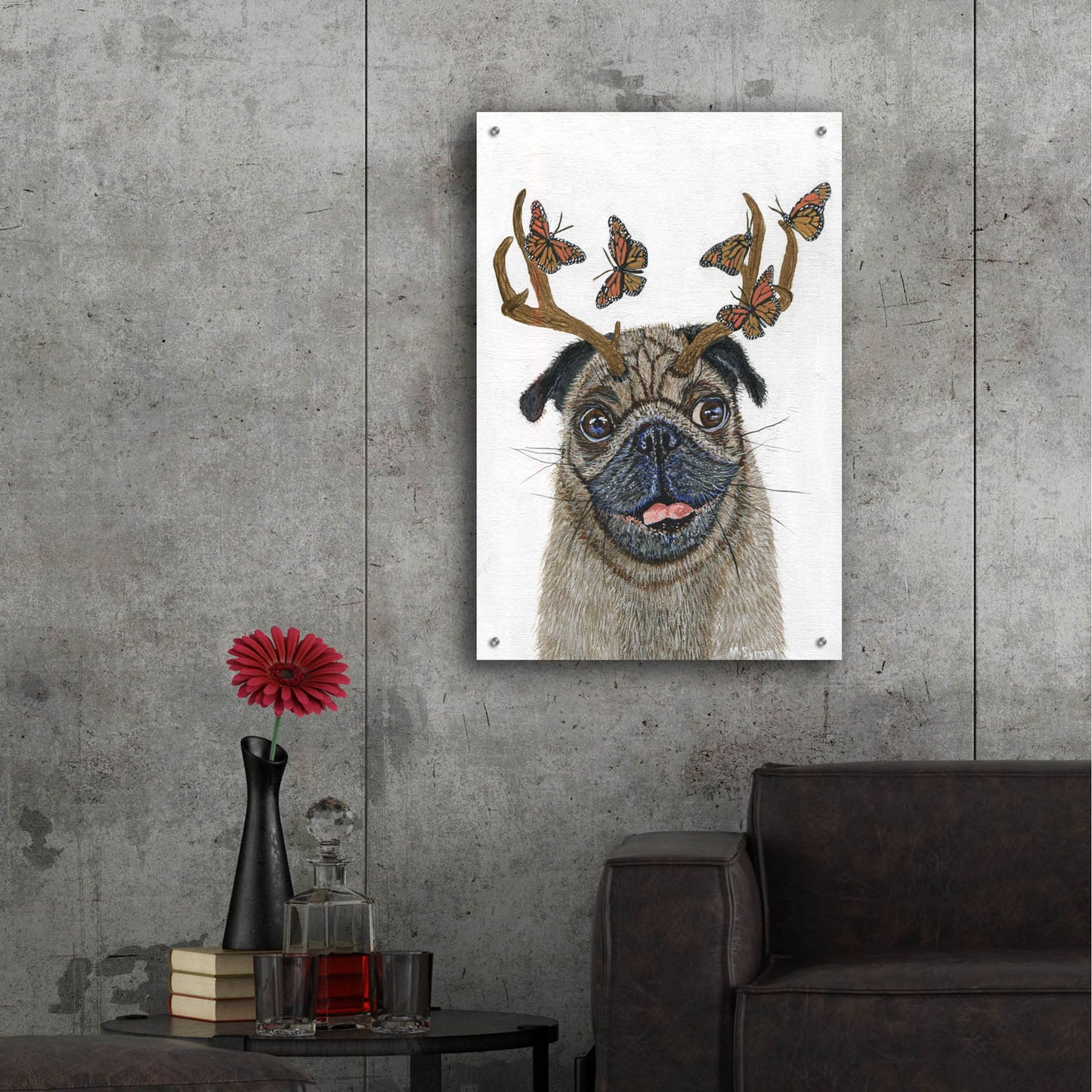 Epic Art ' Pug With a Big Rack' by Melissa Symons, Acrylic Glass Wall Art,24x36