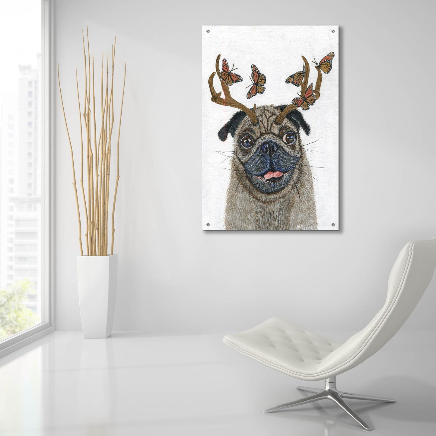 Epic Art ' Pug With a Big Rack' by Melissa Symons, Acrylic Glass Wall Art,24x36