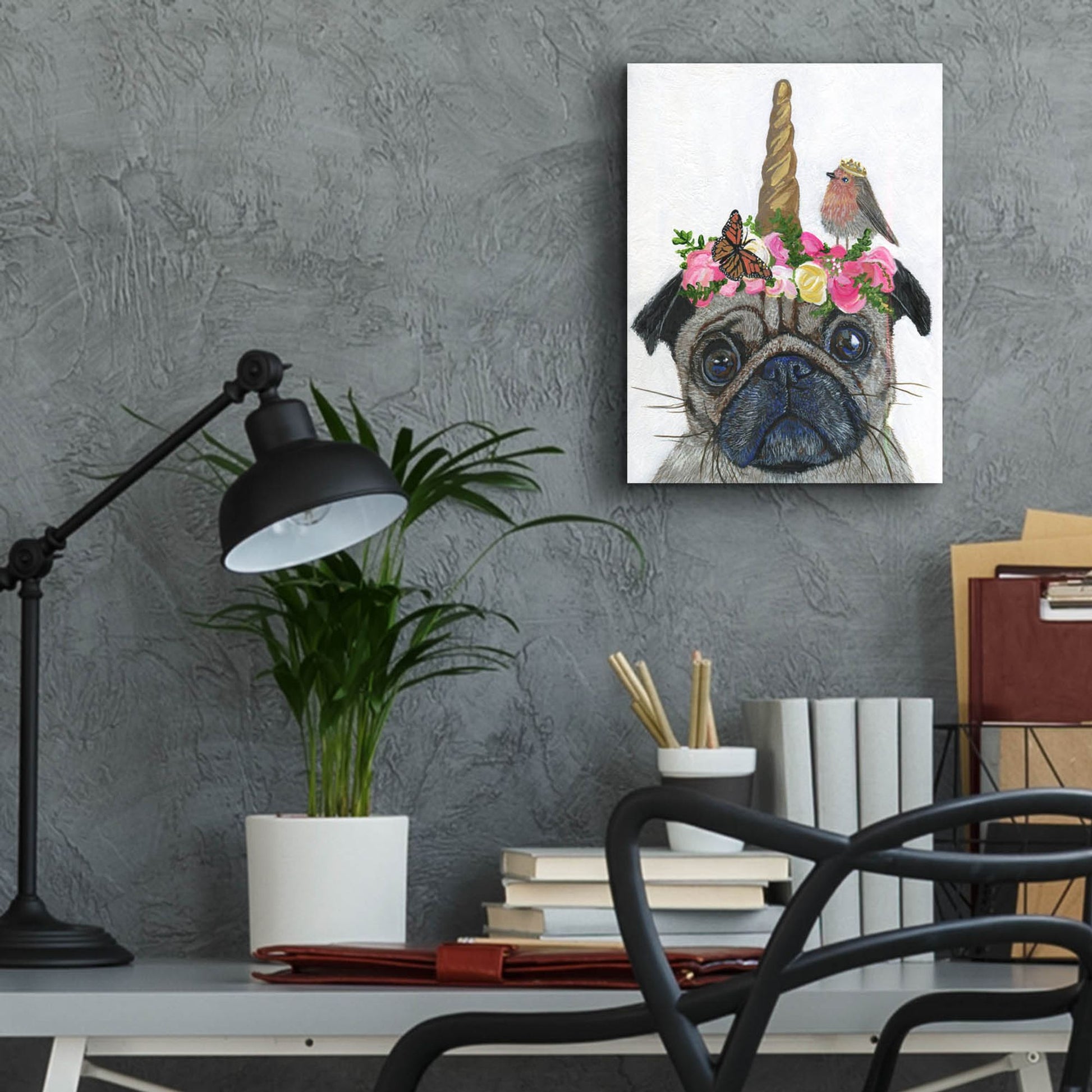 Epic Art ' Unicorn Pug' by Melissa Symons, Acrylic Glass Wall Art,12x16